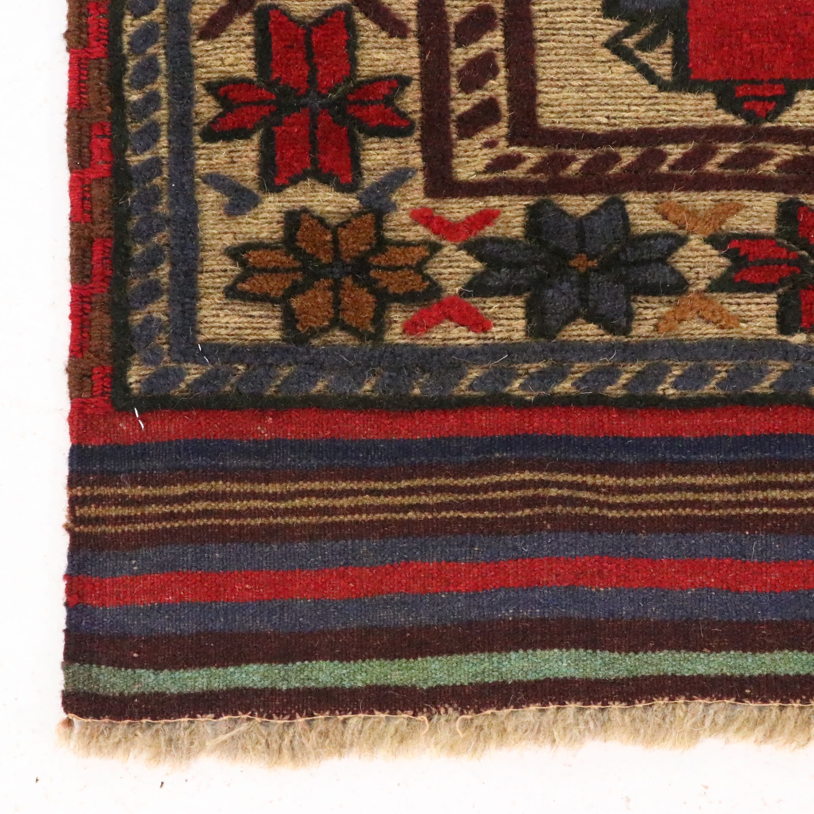 4'1 x 6'1 Handwoven Afghan Mixed Technique Pictorial War Area Rug