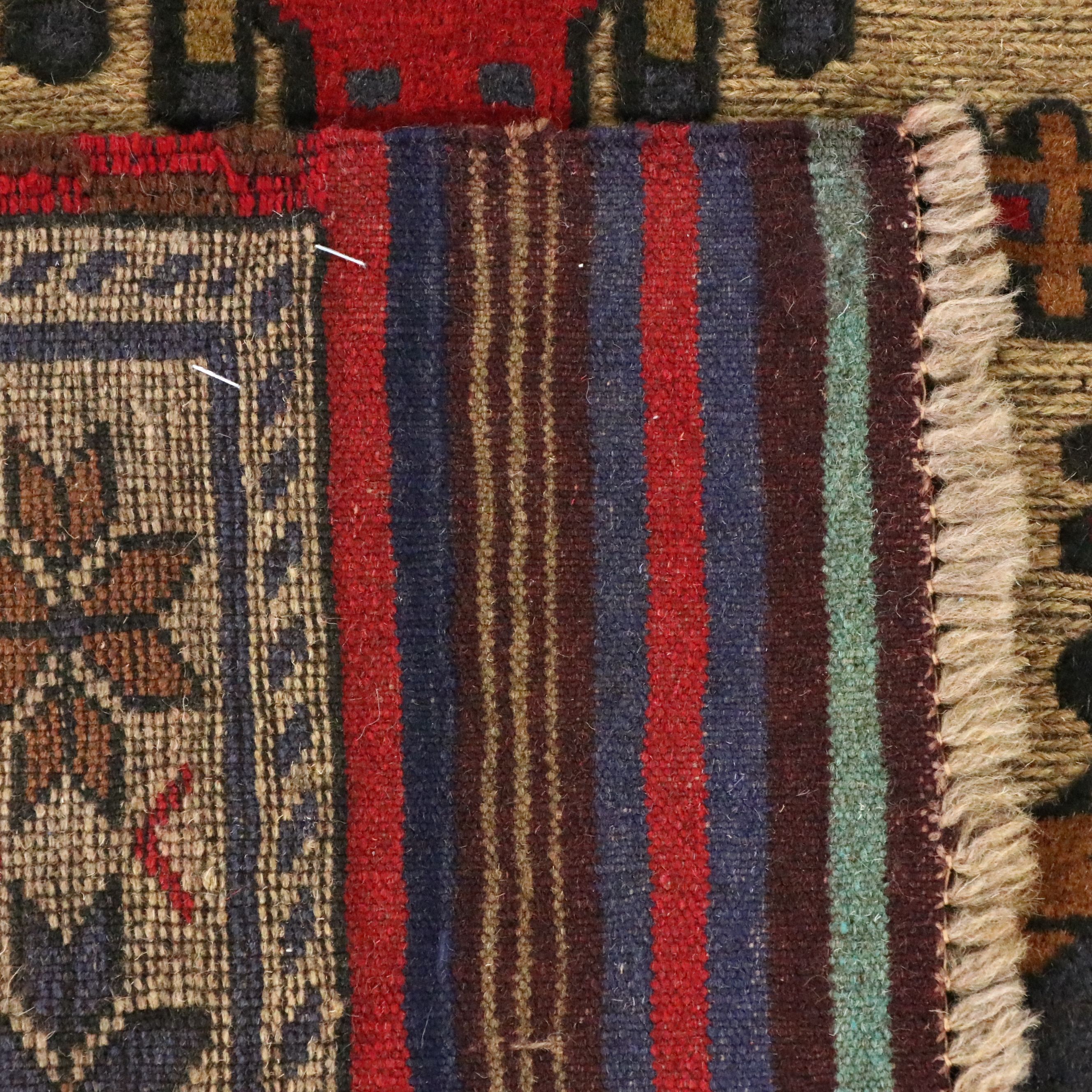 4'1 x 6'1 Handwoven Afghan Mixed Technique Pictorial War Area Rug