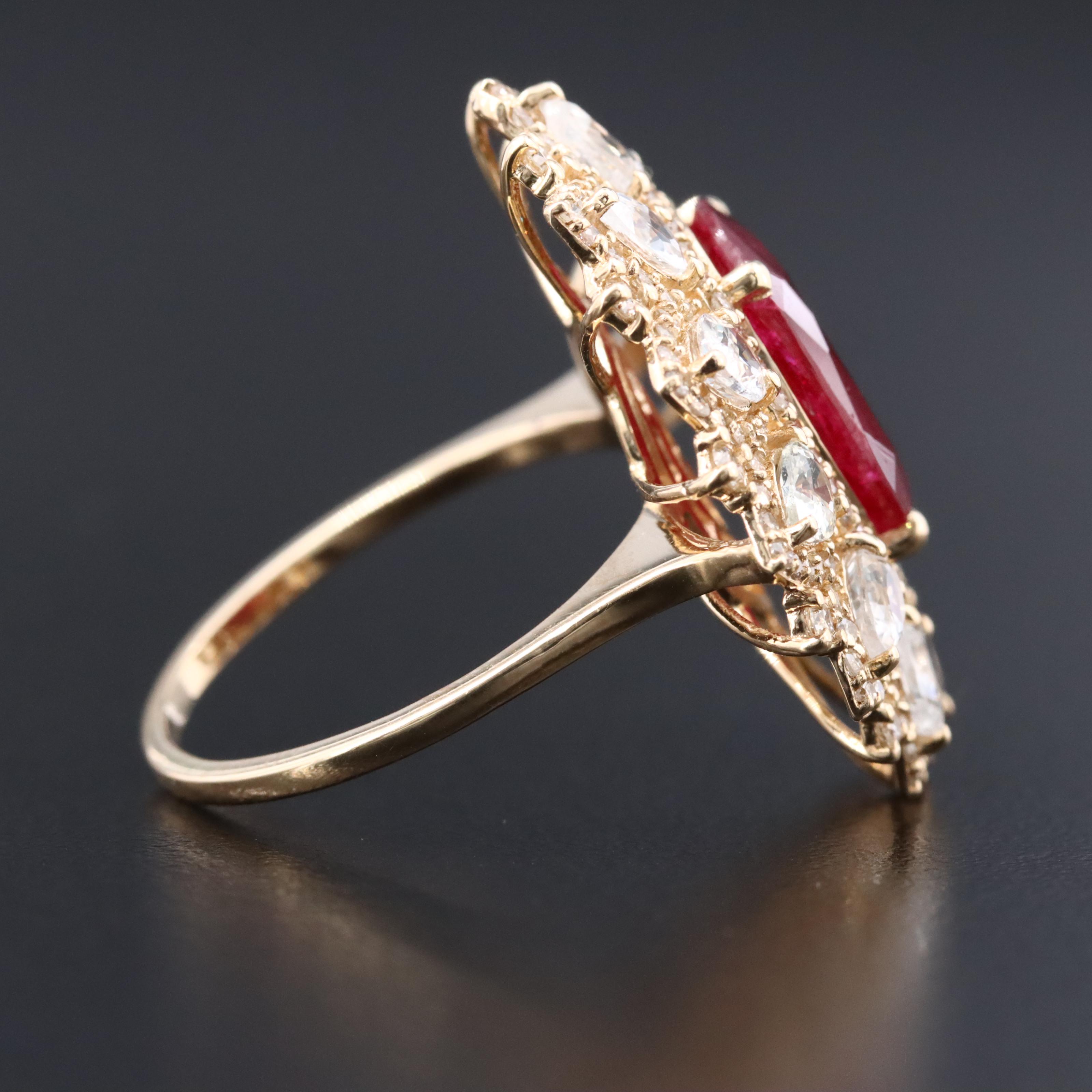 14K 4.87 CT Ruby, White Sapphire, and Diamond Ring with IGI Jewelry Report