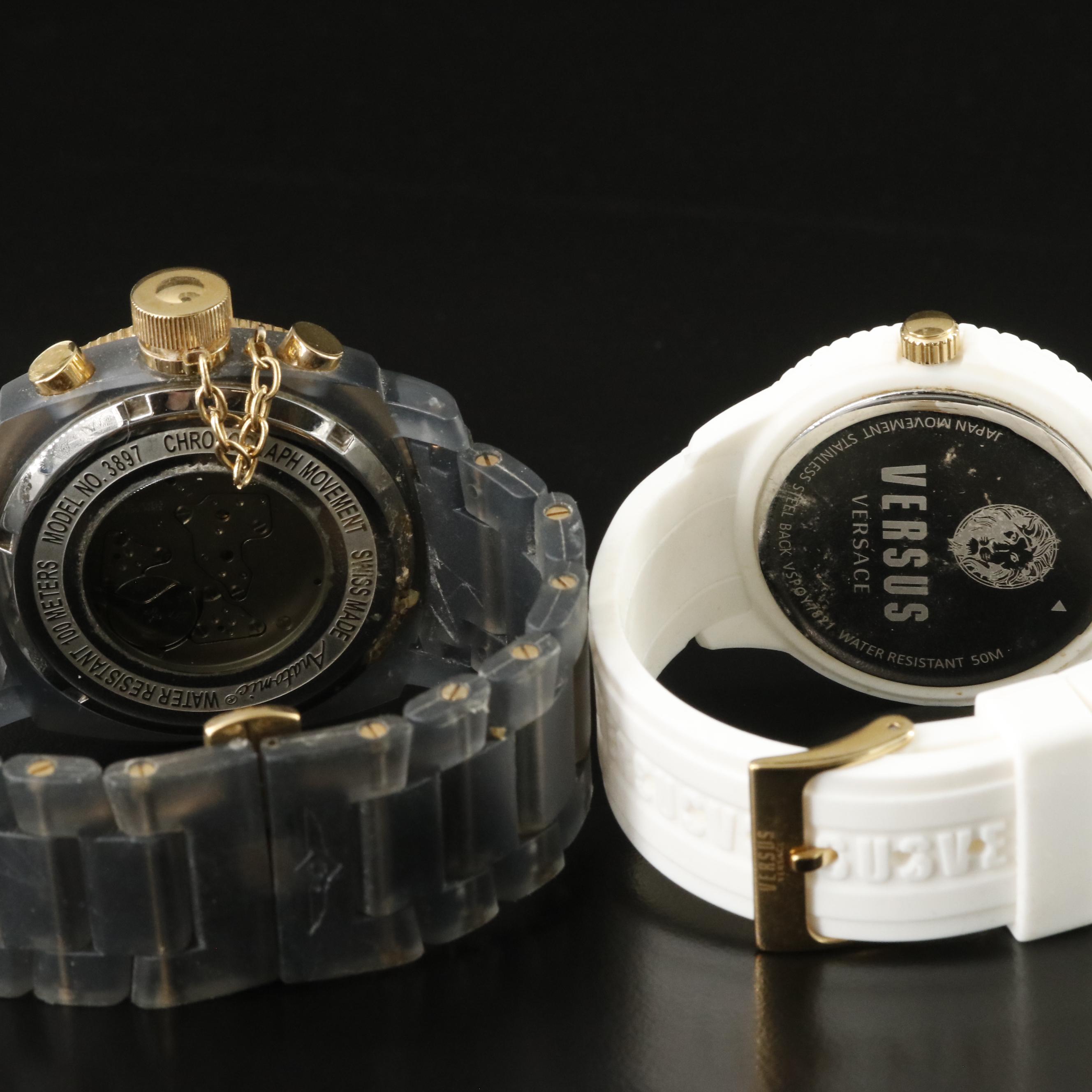 Invicta and Versace Quartz Watches with Wood and Leather Watch Box