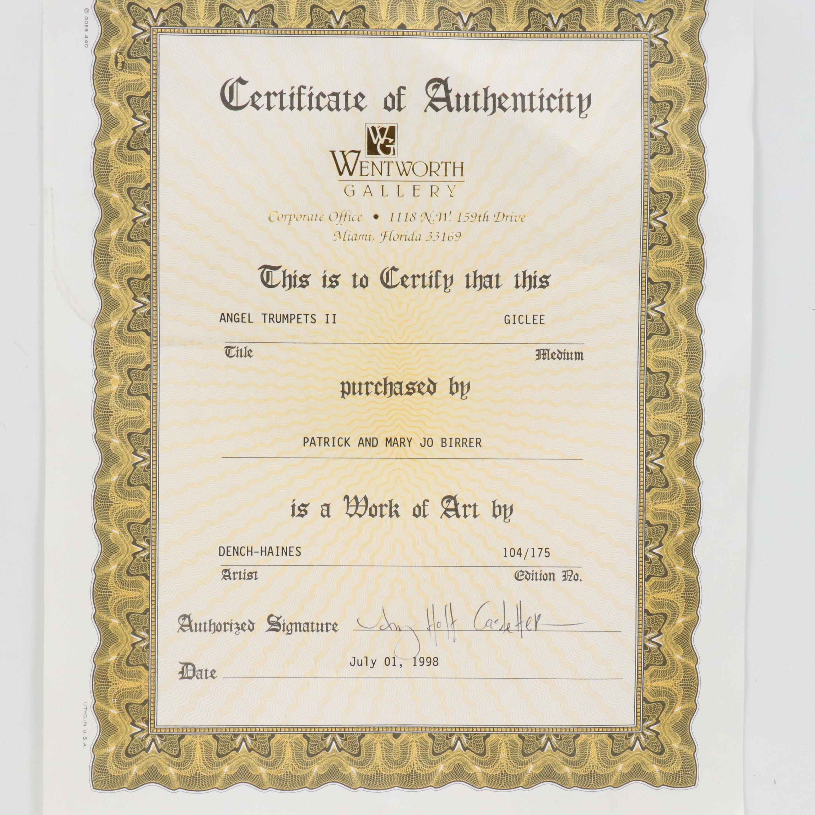 Kathy Haines Dench Large-Scale Offset Lithograph "Angel Trumpets II," 1998