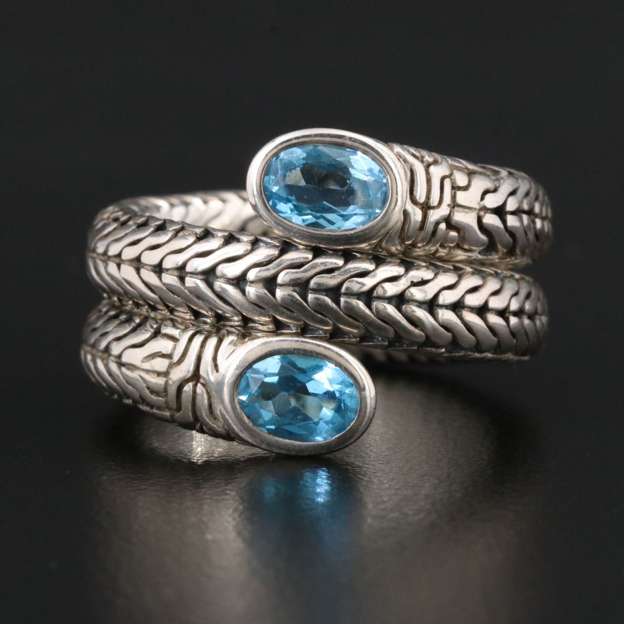 John Hardy Sterling and Blue Topaz Classic Chain Coil Ring
