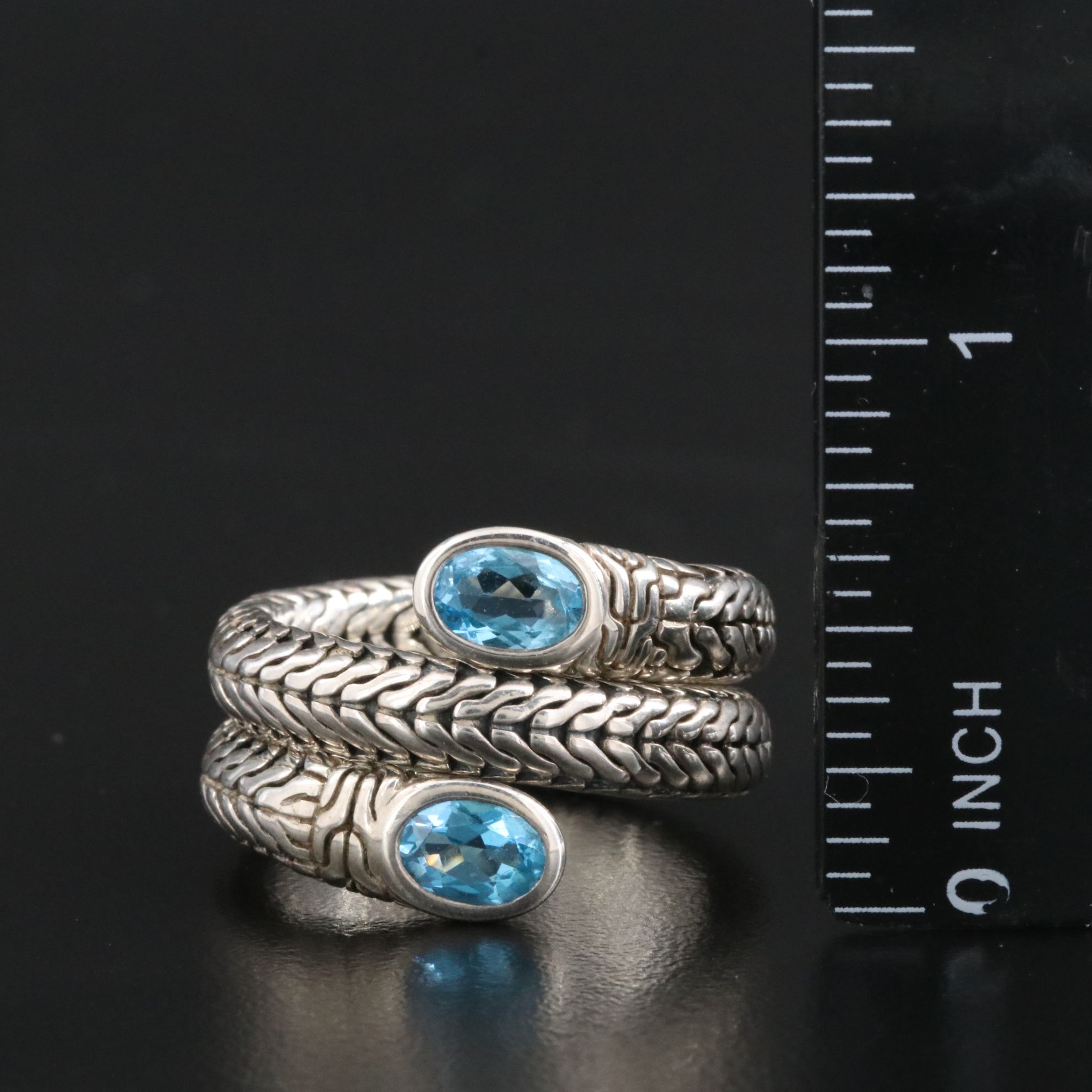 John Hardy Sterling and Blue Topaz Classic Chain Coil Ring