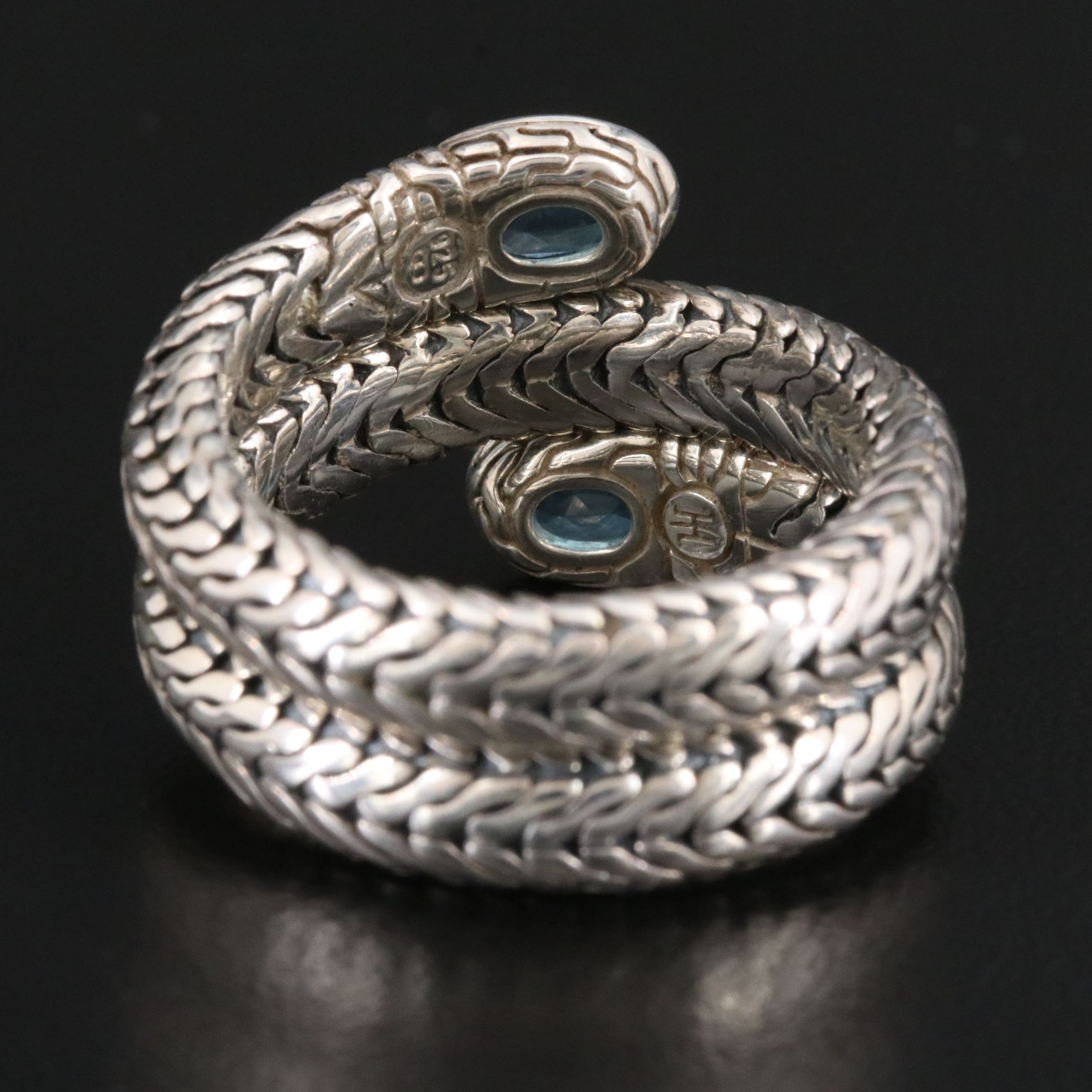 John Hardy Sterling and Blue Topaz Classic Chain Coil Ring