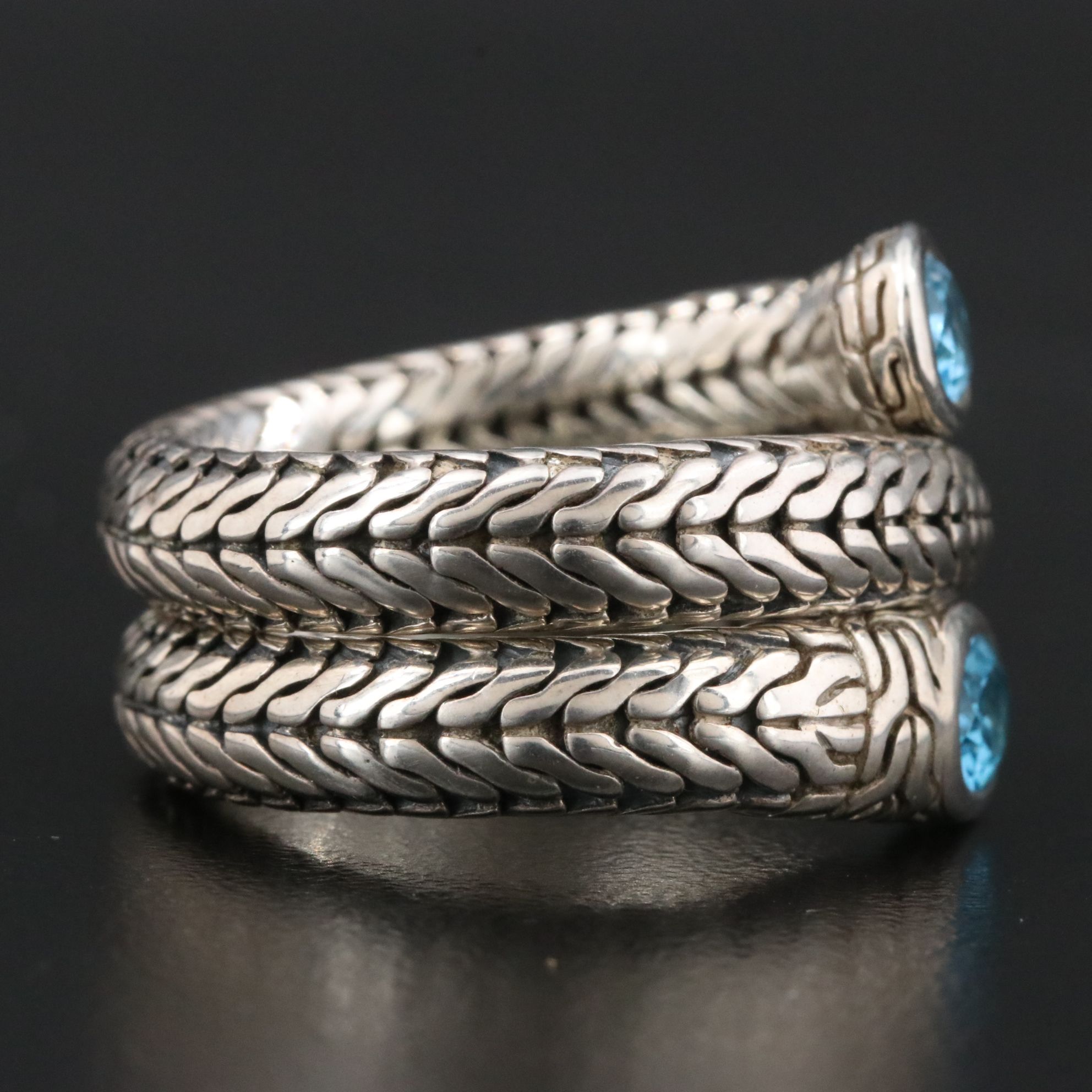 John Hardy Sterling and Blue Topaz Classic Chain Coil Ring