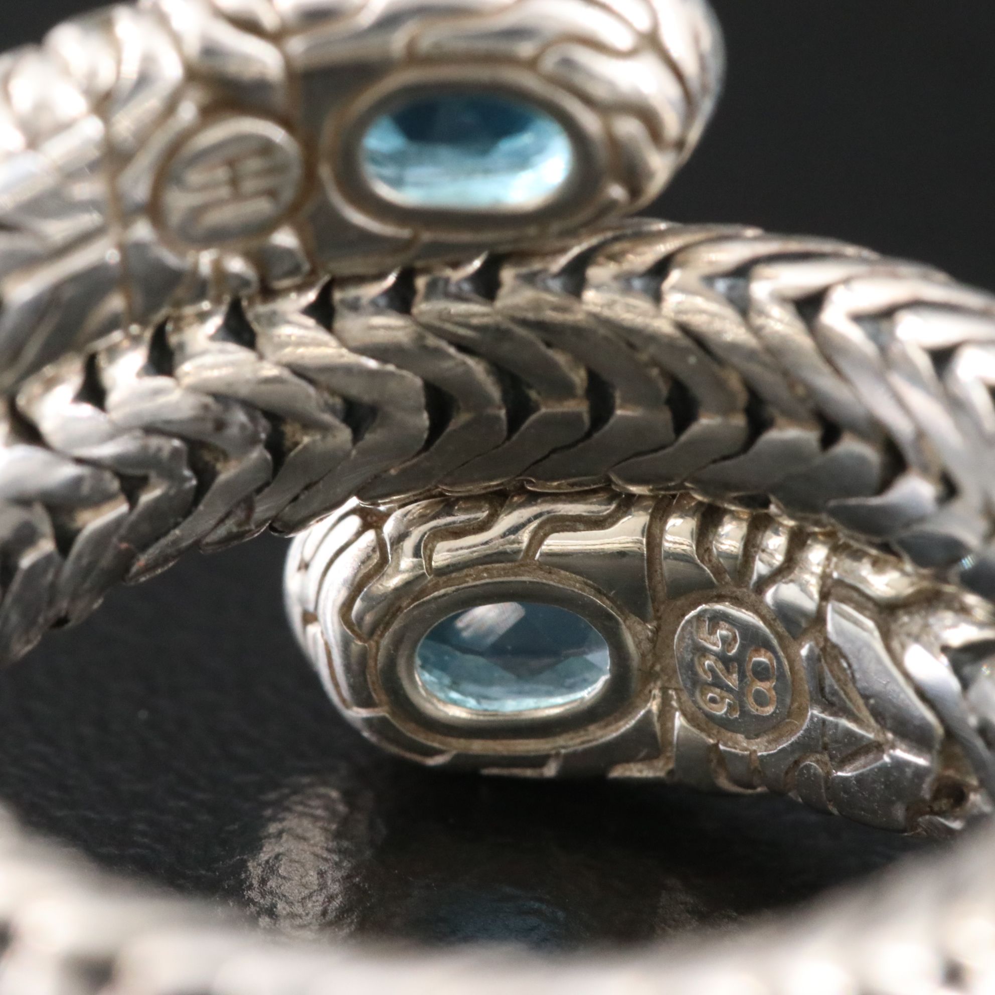 John Hardy Sterling and Blue Topaz Classic Chain Coil Ring