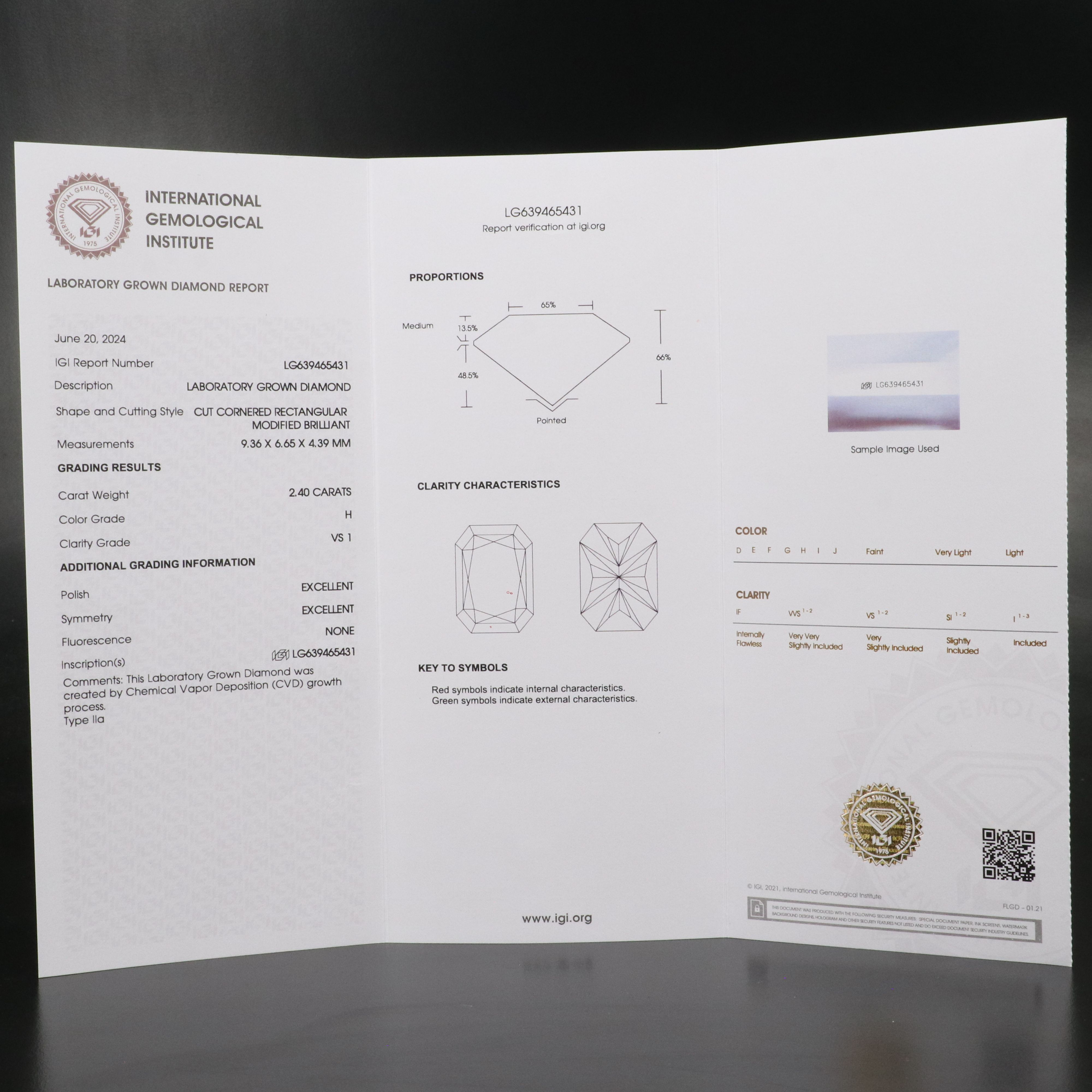 Loose 2.40 CT Lab Grown Diamond with IGI Report