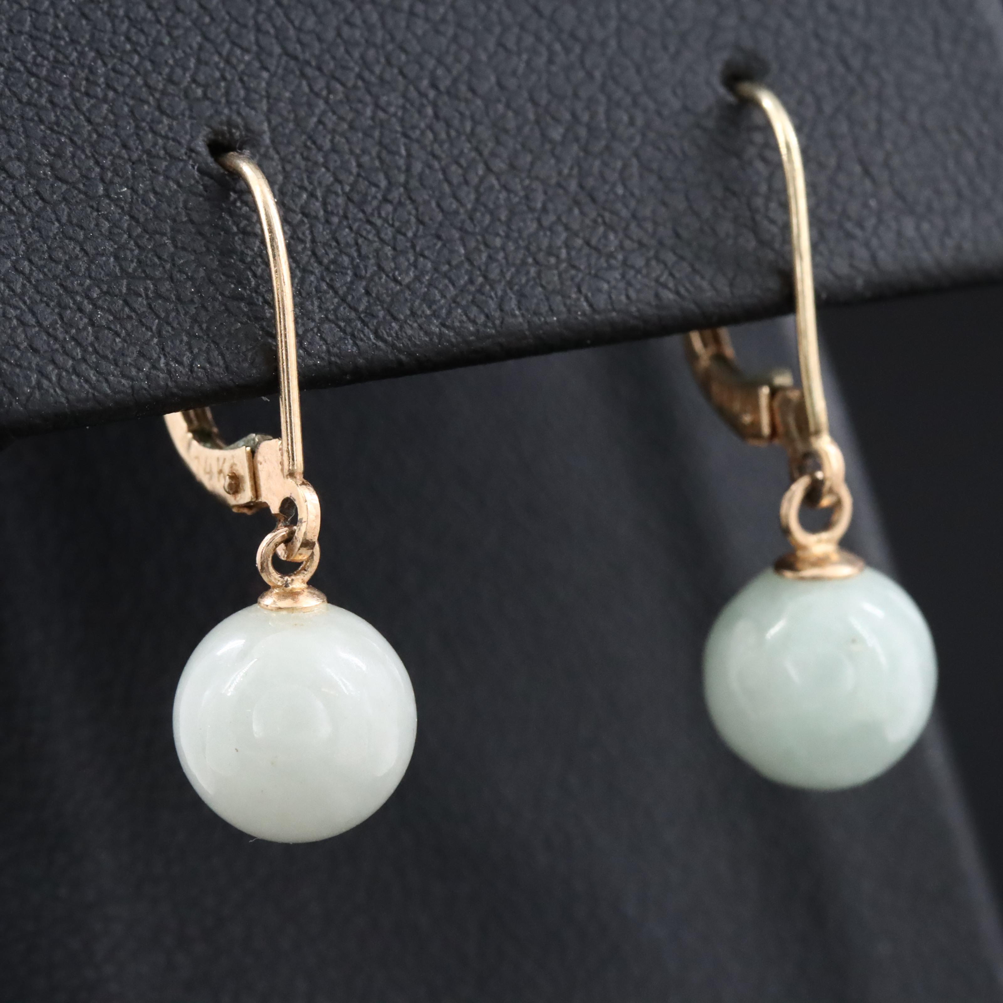 14K Jadeite Drop Earrings