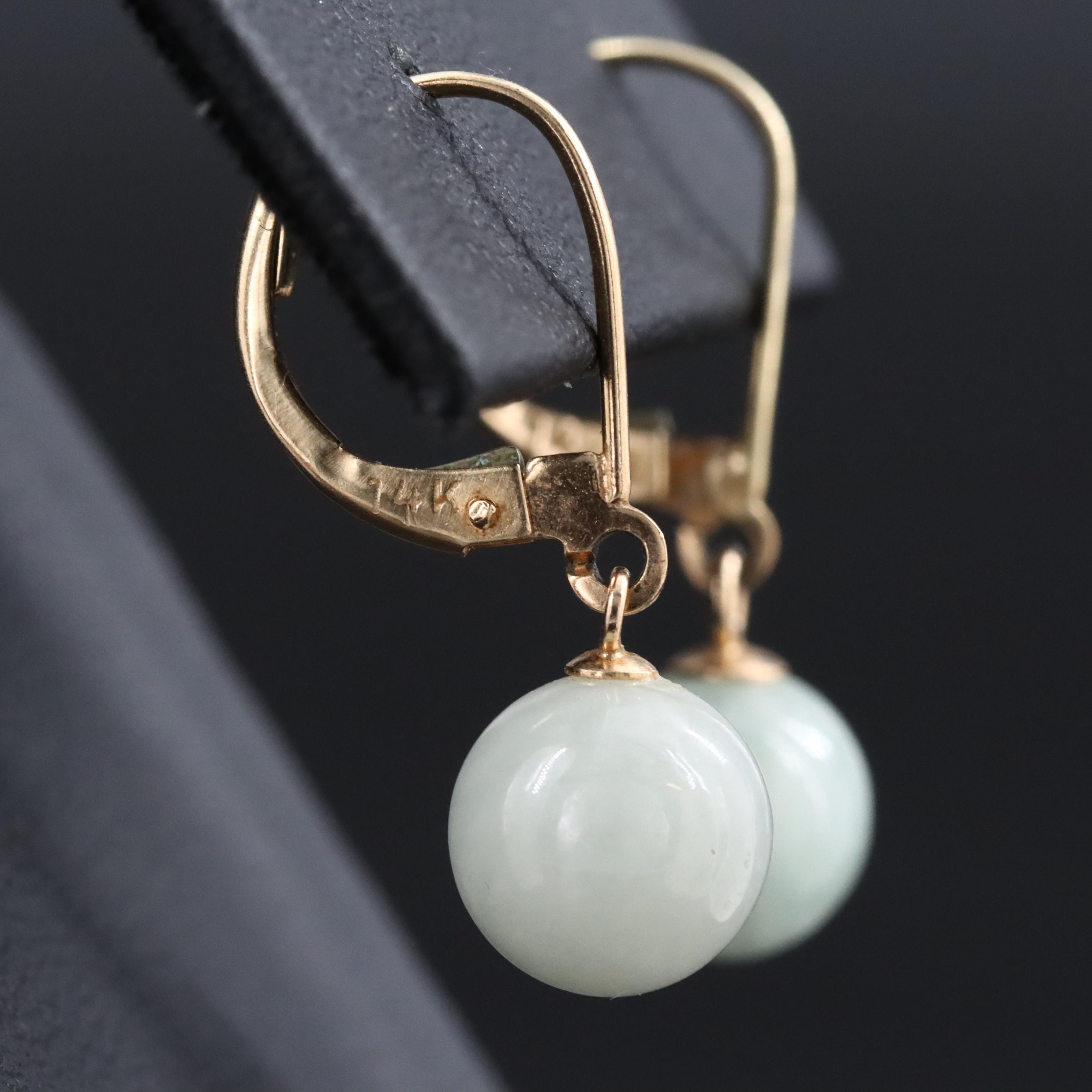 14K Jadeite Drop Earrings