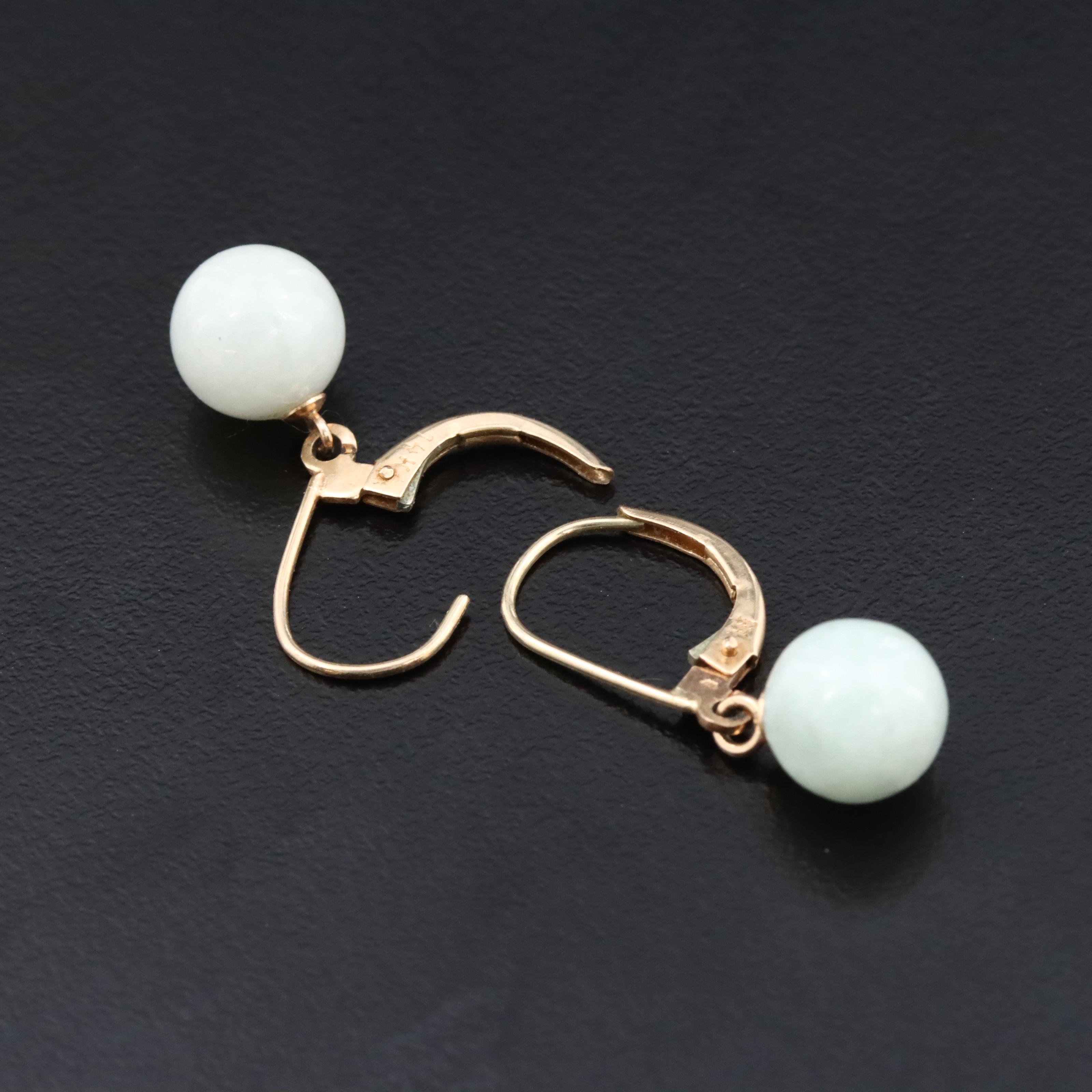 14K Jadeite Drop Earrings