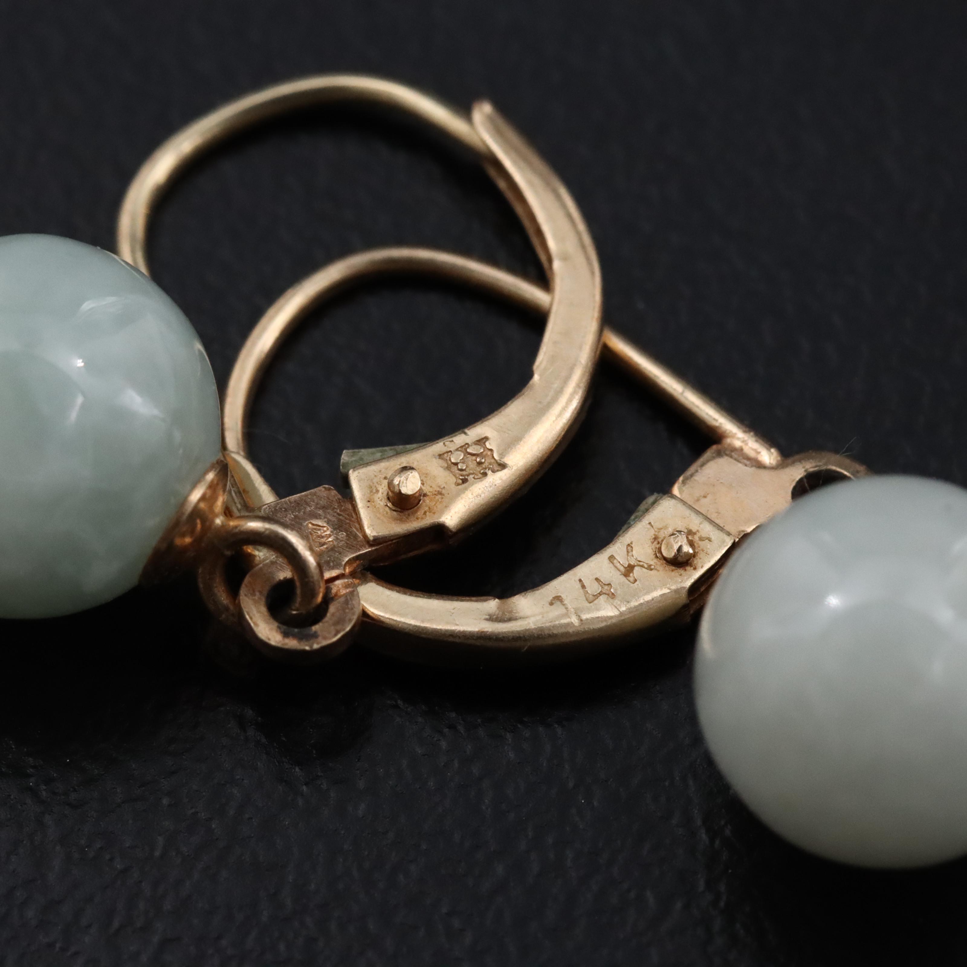 14K Jadeite Drop Earrings