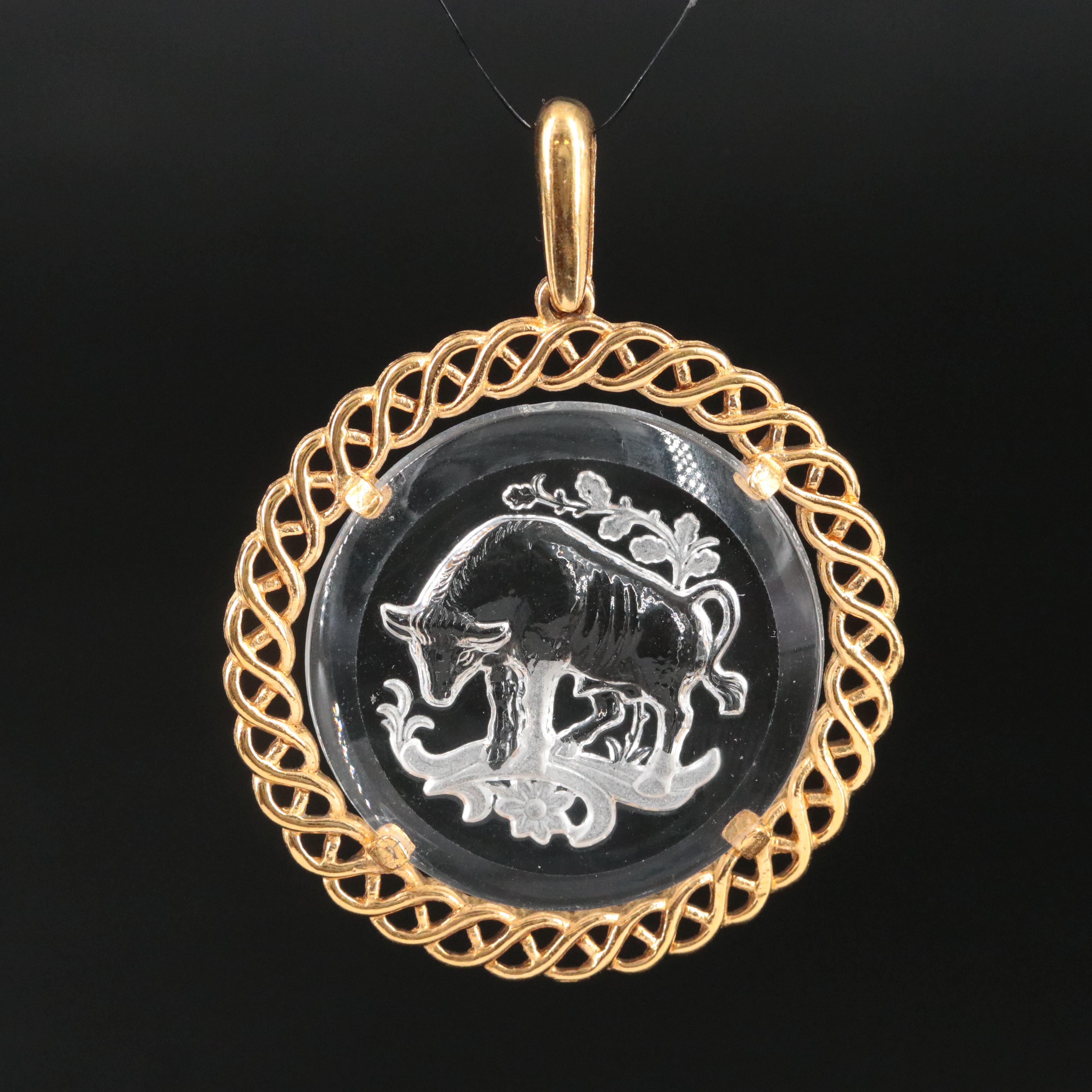 Trifari Taurus The Bull Glass Pendant Necklace