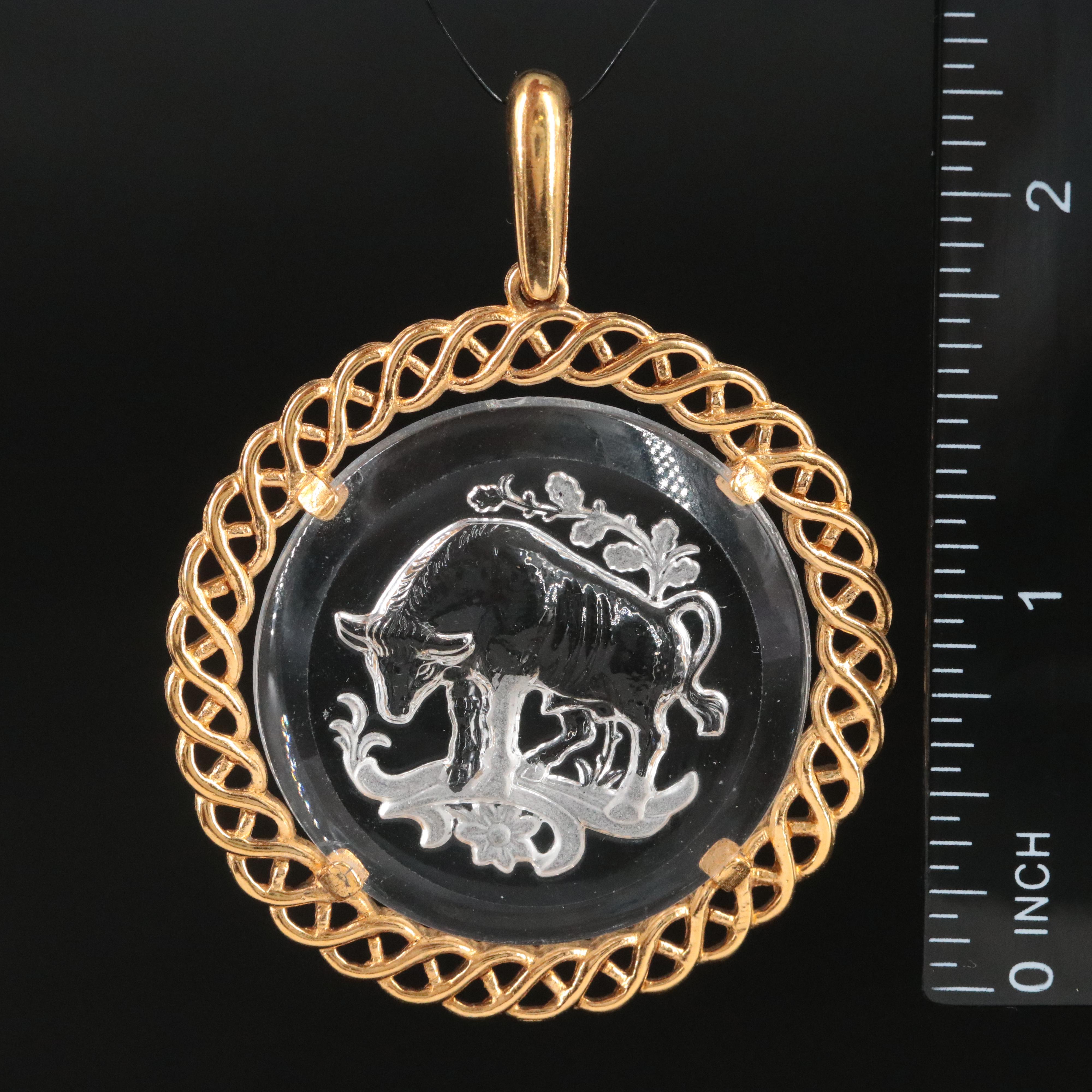 Trifari Taurus The Bull Glass Pendant Necklace