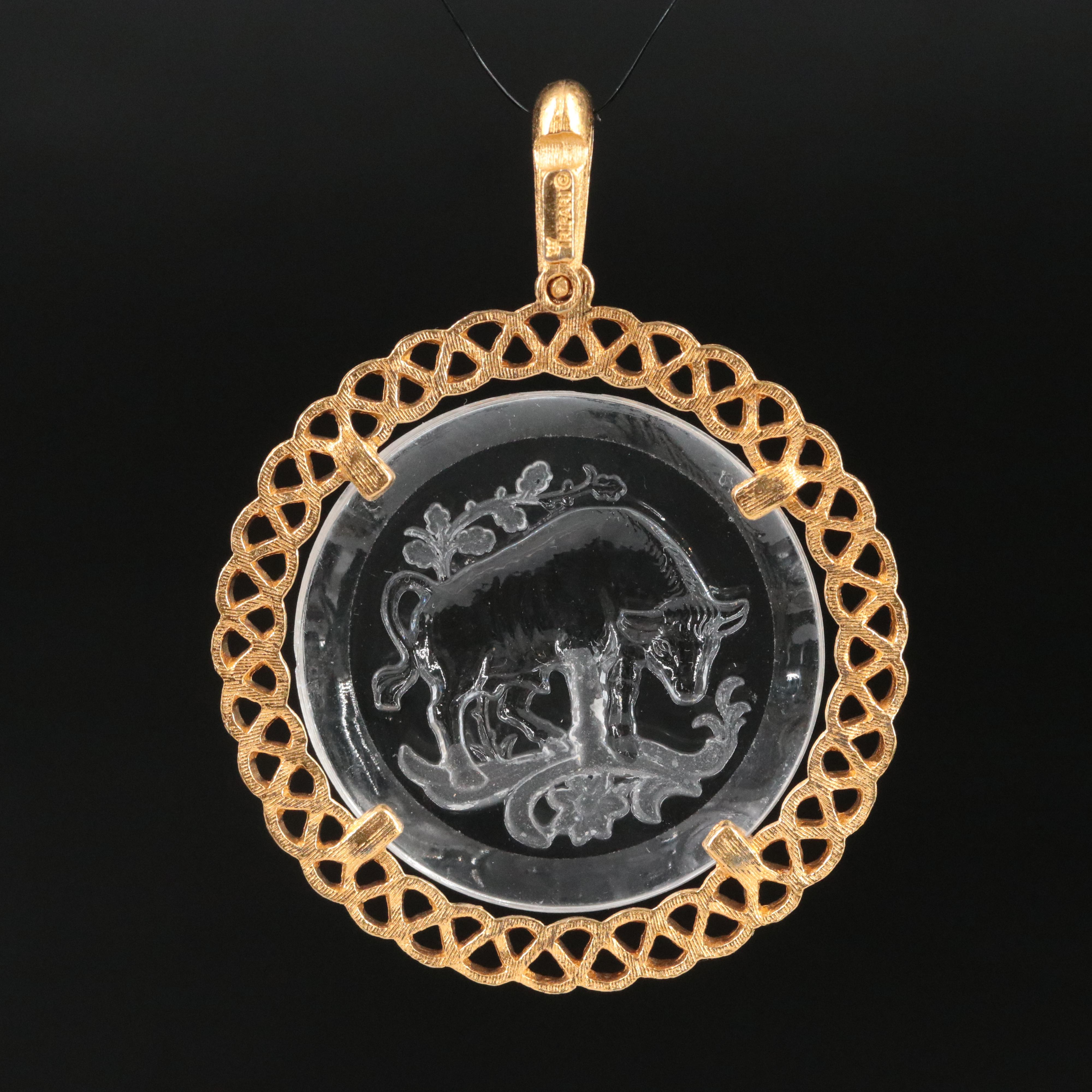 Trifari Taurus The Bull Glass Pendant Necklace