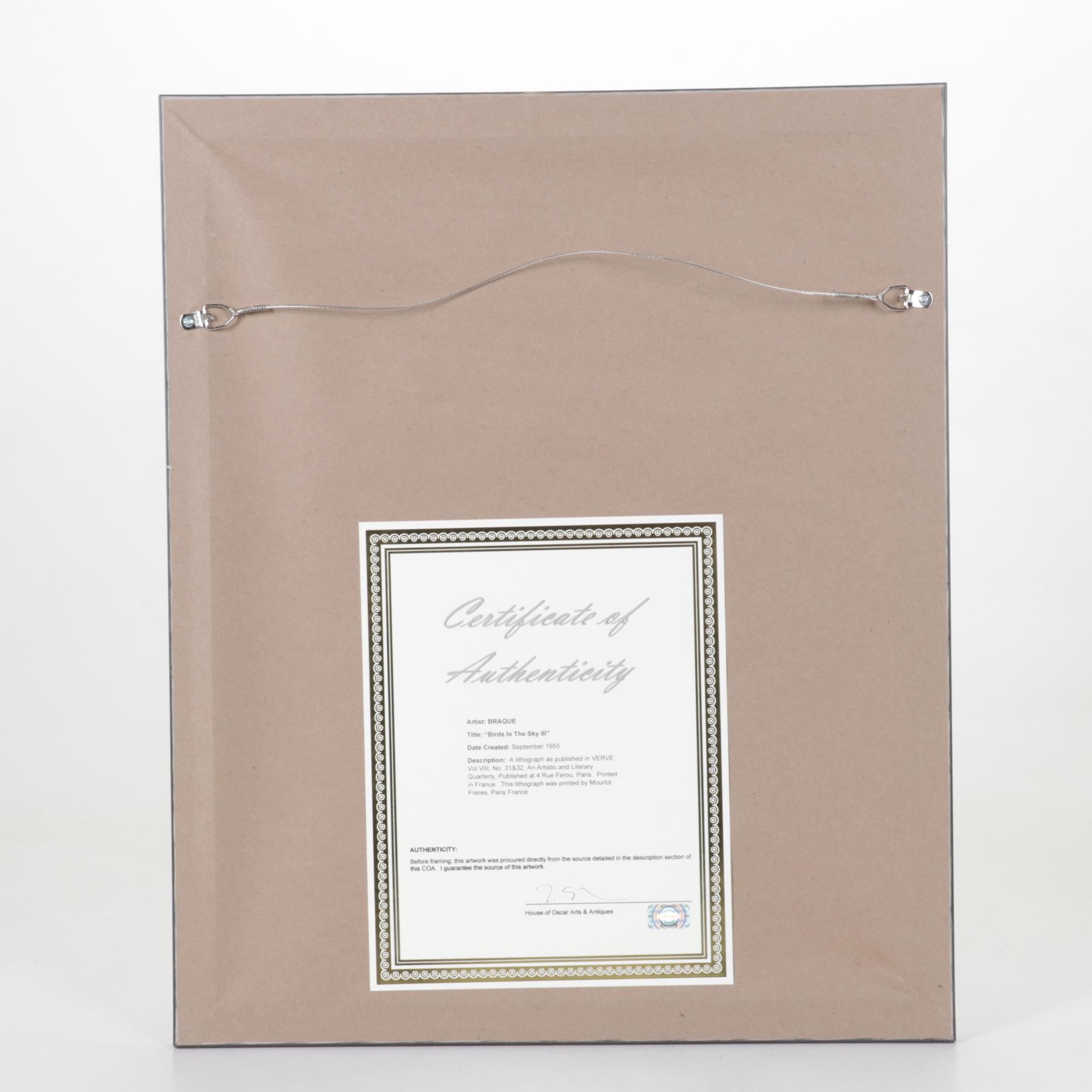 Georges Braque Lithograph for "Verve", 1955