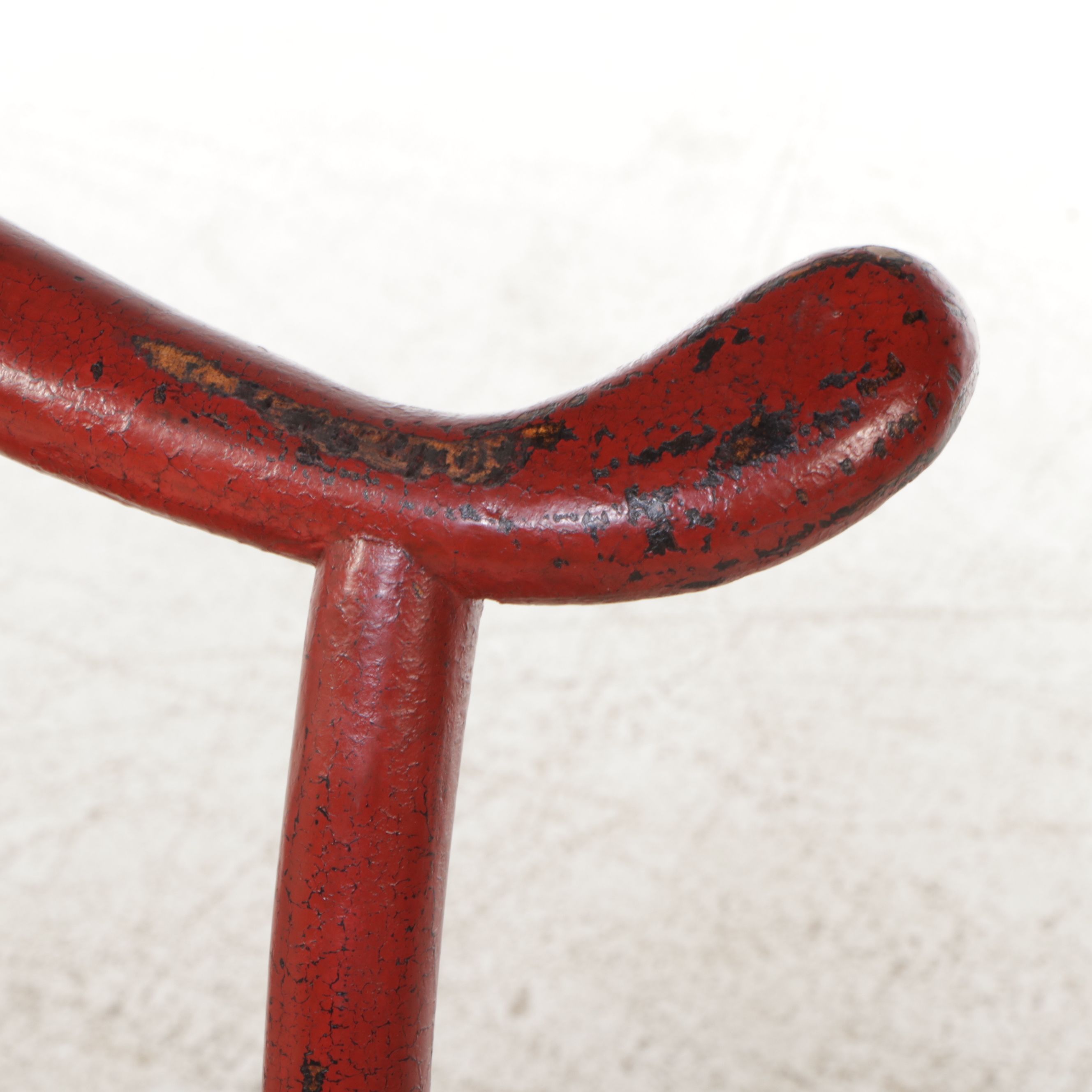 Chinese Red Lacquered Wooden Yoke Back Bench, 20th Century