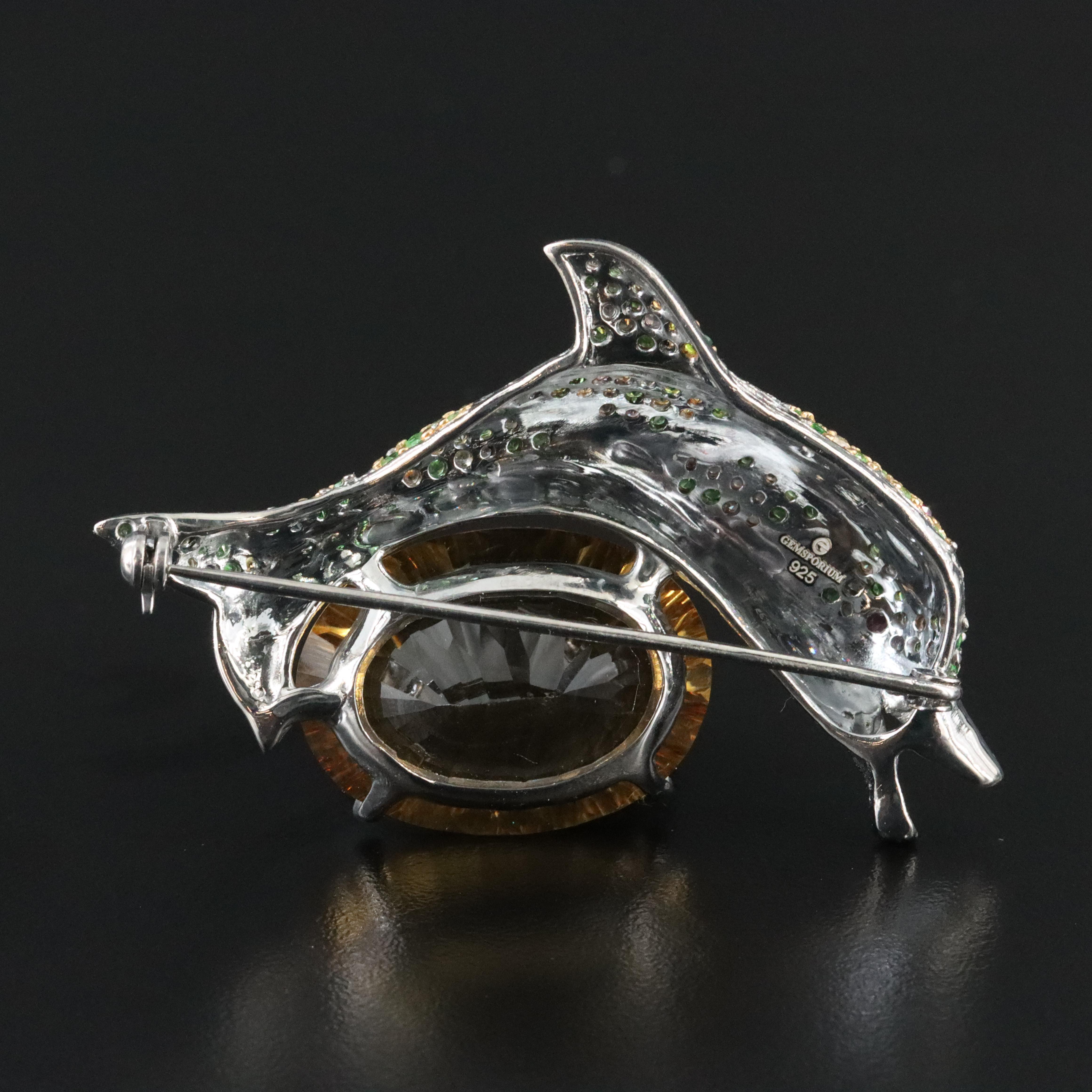 Sterling Citrine, Yellow Sapphire and Diopside Dolphin