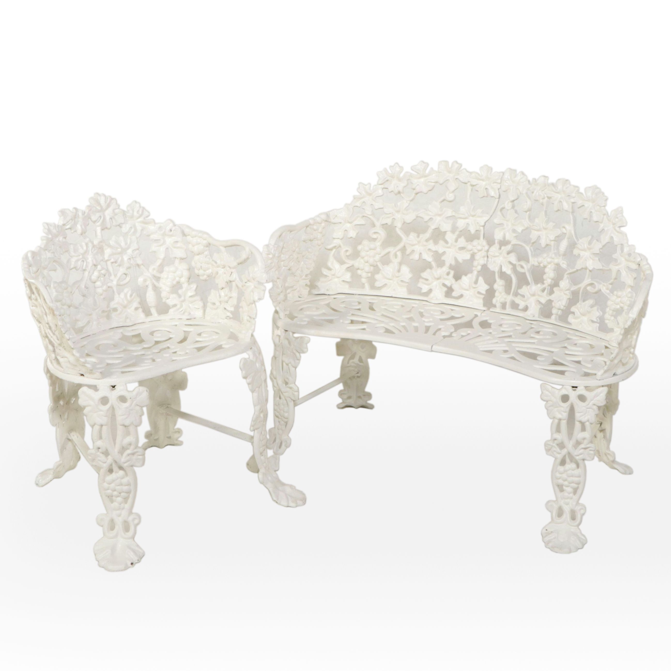 Victorian Style White-Painted Cast Metal Garden Bench and Seat