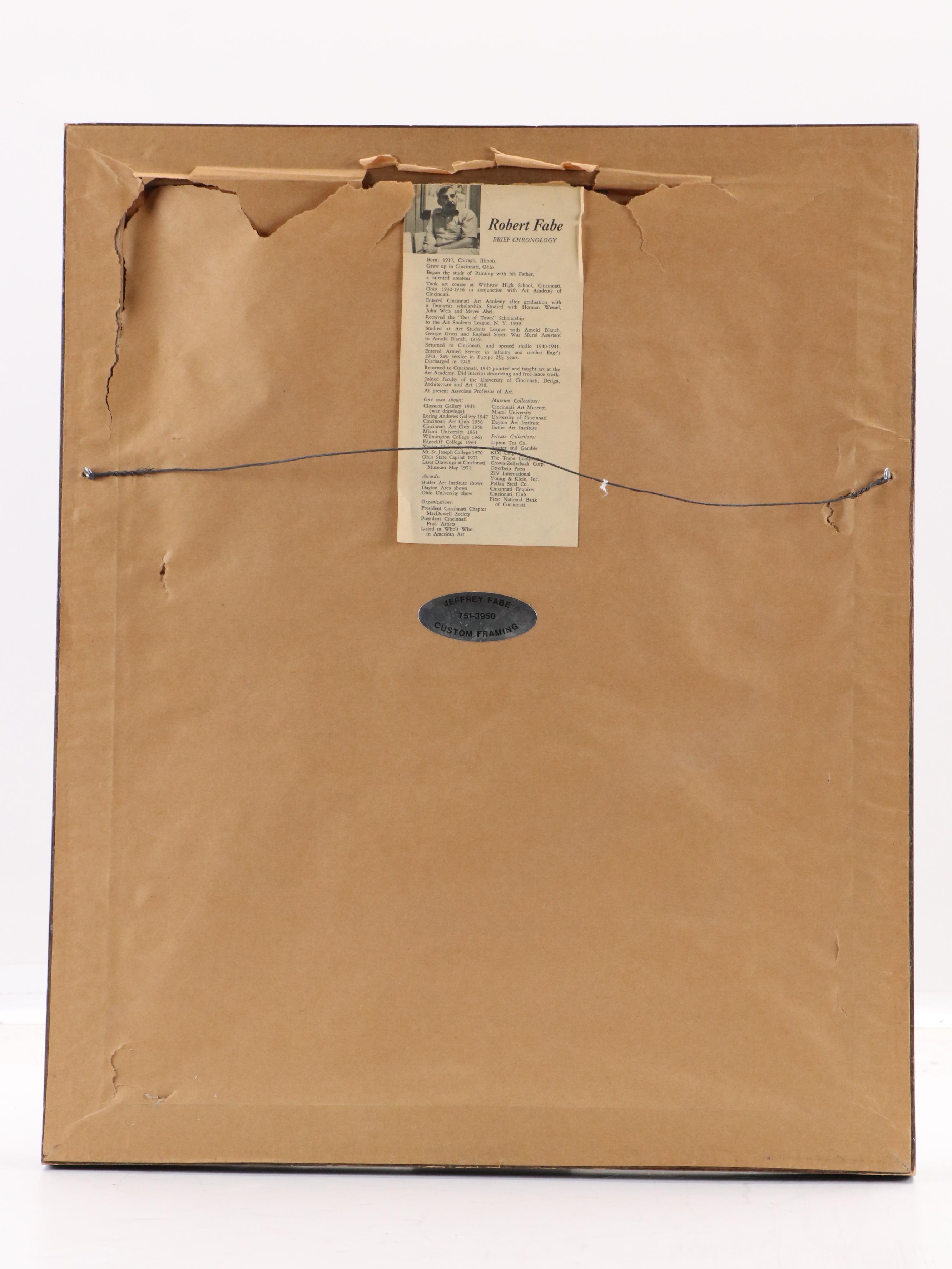 Robert Fabe Ink Drawing of Children on Steps Outside Building