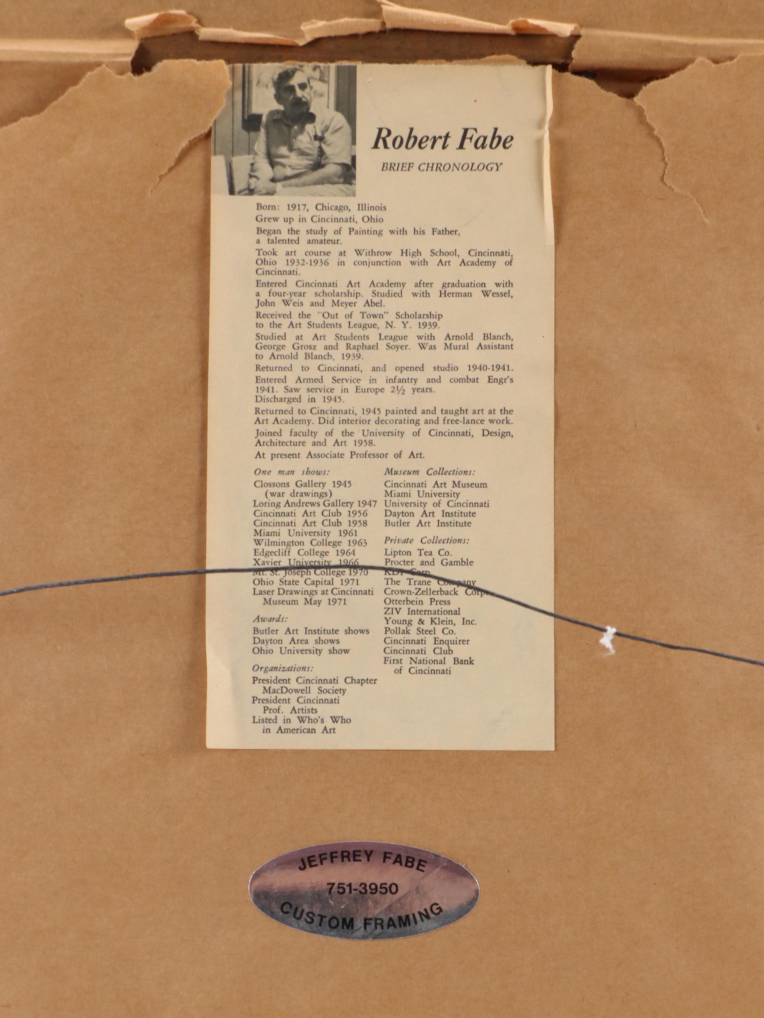 Robert Fabe Ink Drawing of Children on Steps Outside Building