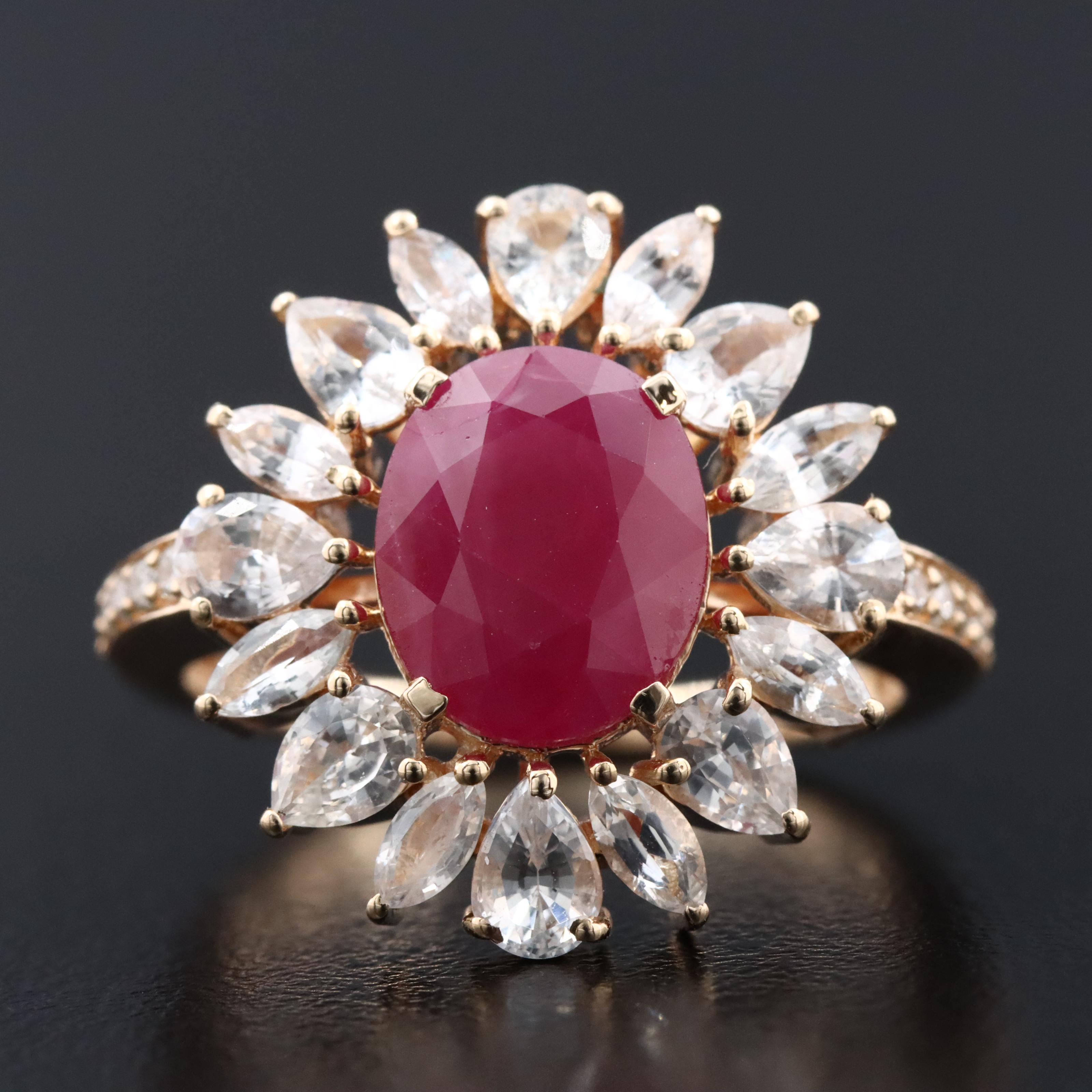 14K 2.53 CT Ruby, White Sapphire, and Diamond Ring with IGI Jewelry Report