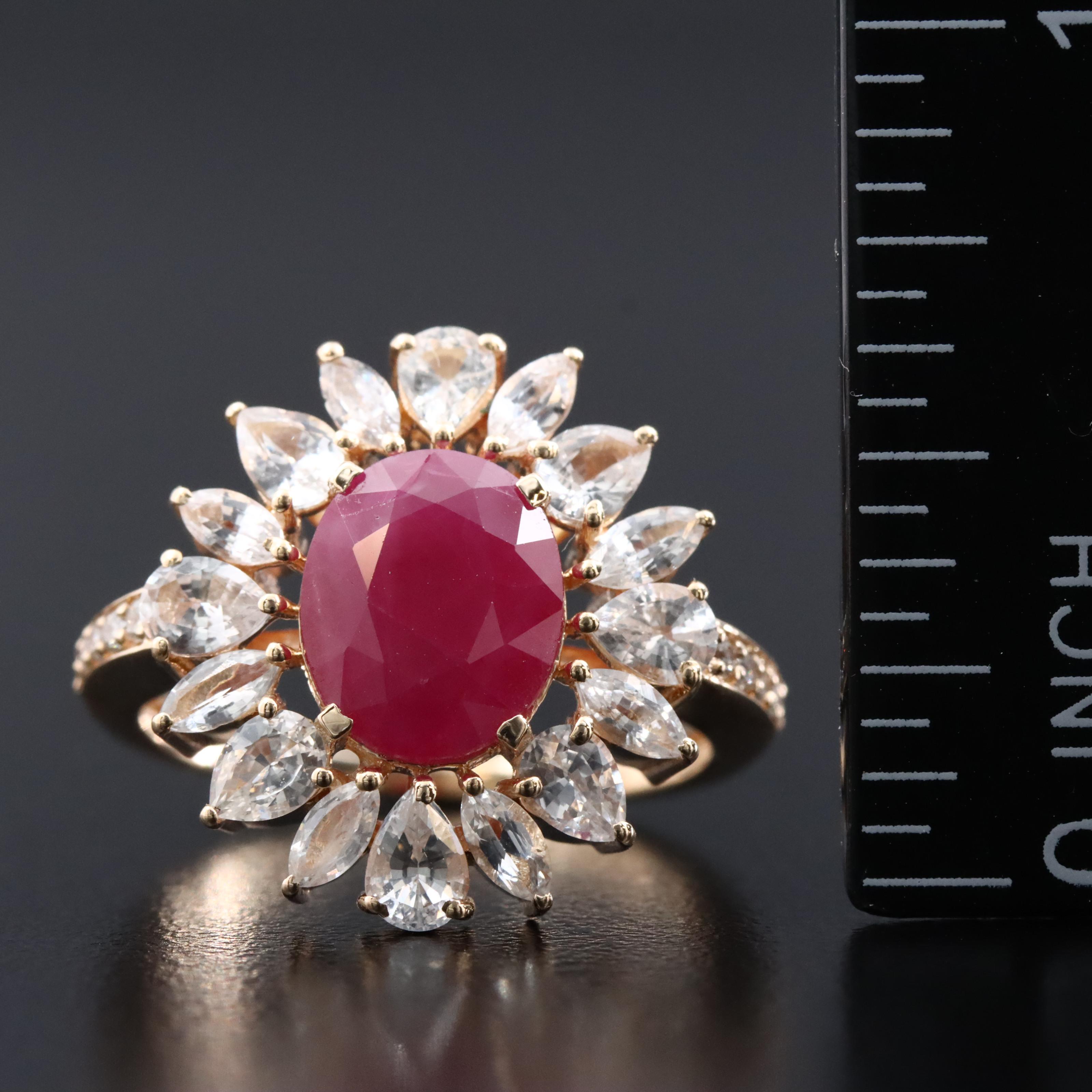 14K 2.53 CT Ruby, White Sapphire, and Diamond Ring with IGI Jewelry Report
