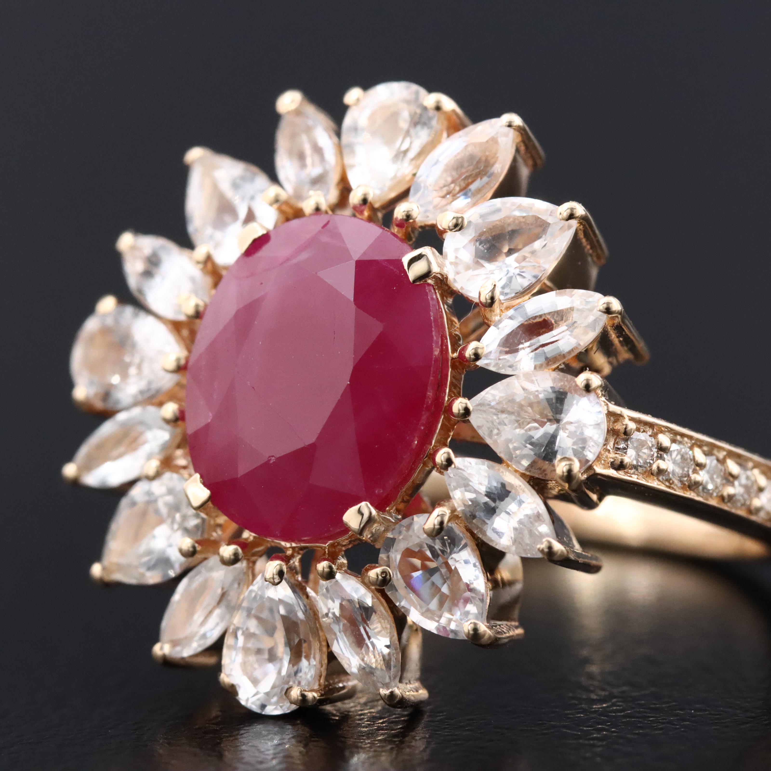 14K 2.53 CT Ruby, White Sapphire, and Diamond Ring with IGI Jewelry Report