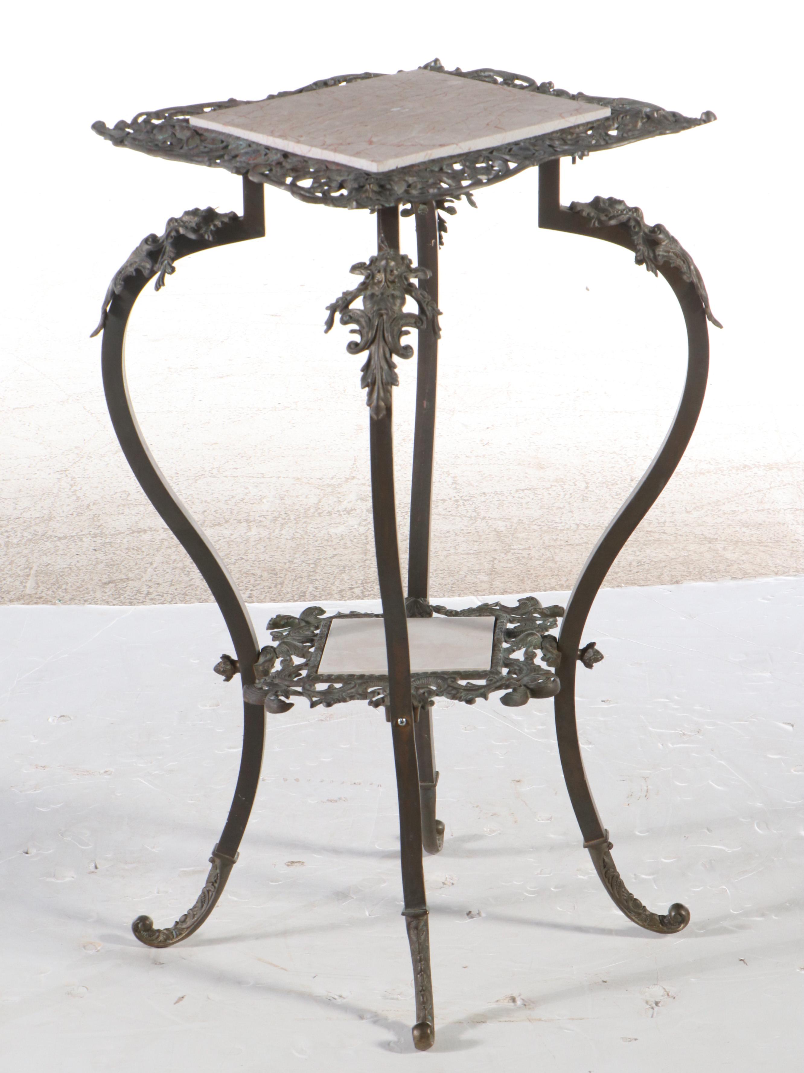 Victorian Style Cast Metal and Stone Plant Stand, 20th Century