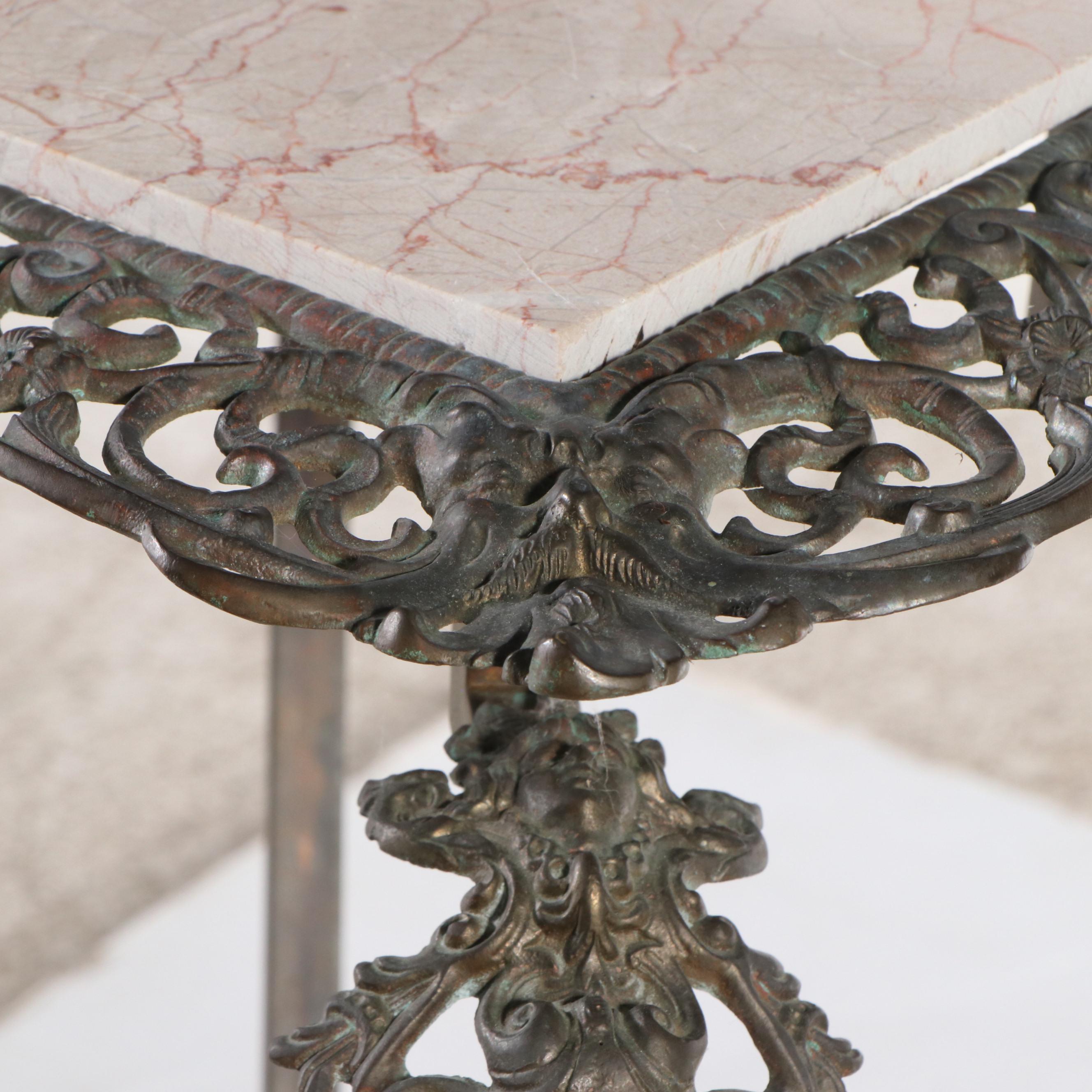 Victorian Style Cast Metal and Stone Plant Stand, 20th Century