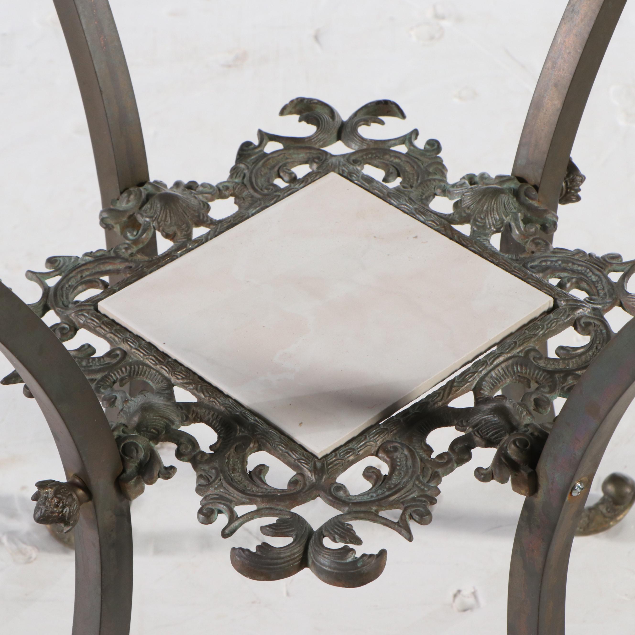 Victorian Style Cast Metal and Stone Plant Stand, 20th Century