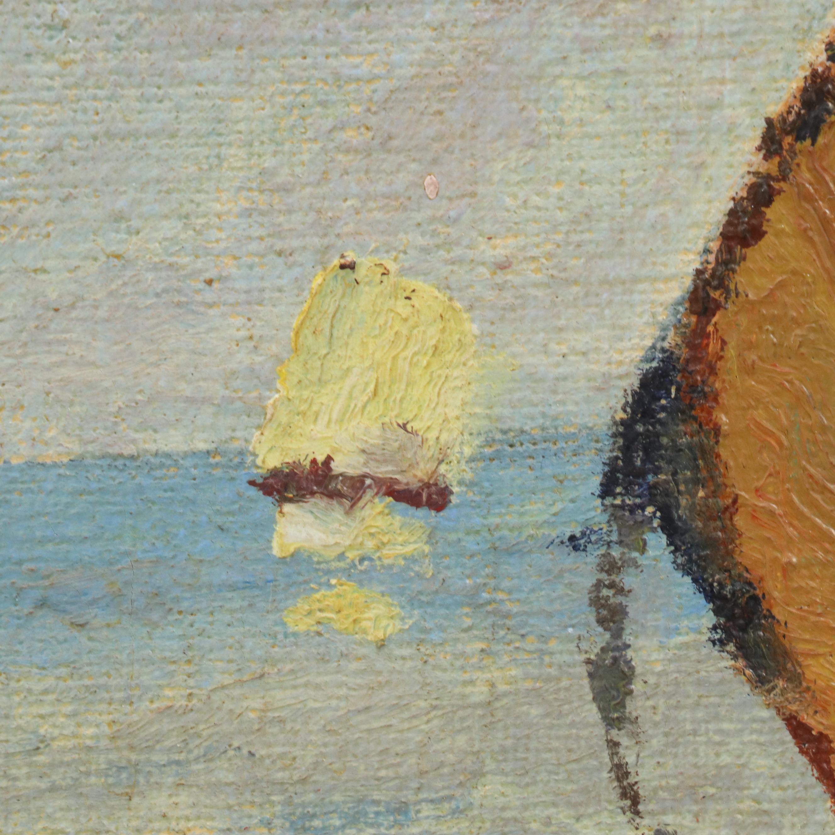 Impressionist Style Impasto Oil Painting of Colorful Sailboats in Tranquil Sea