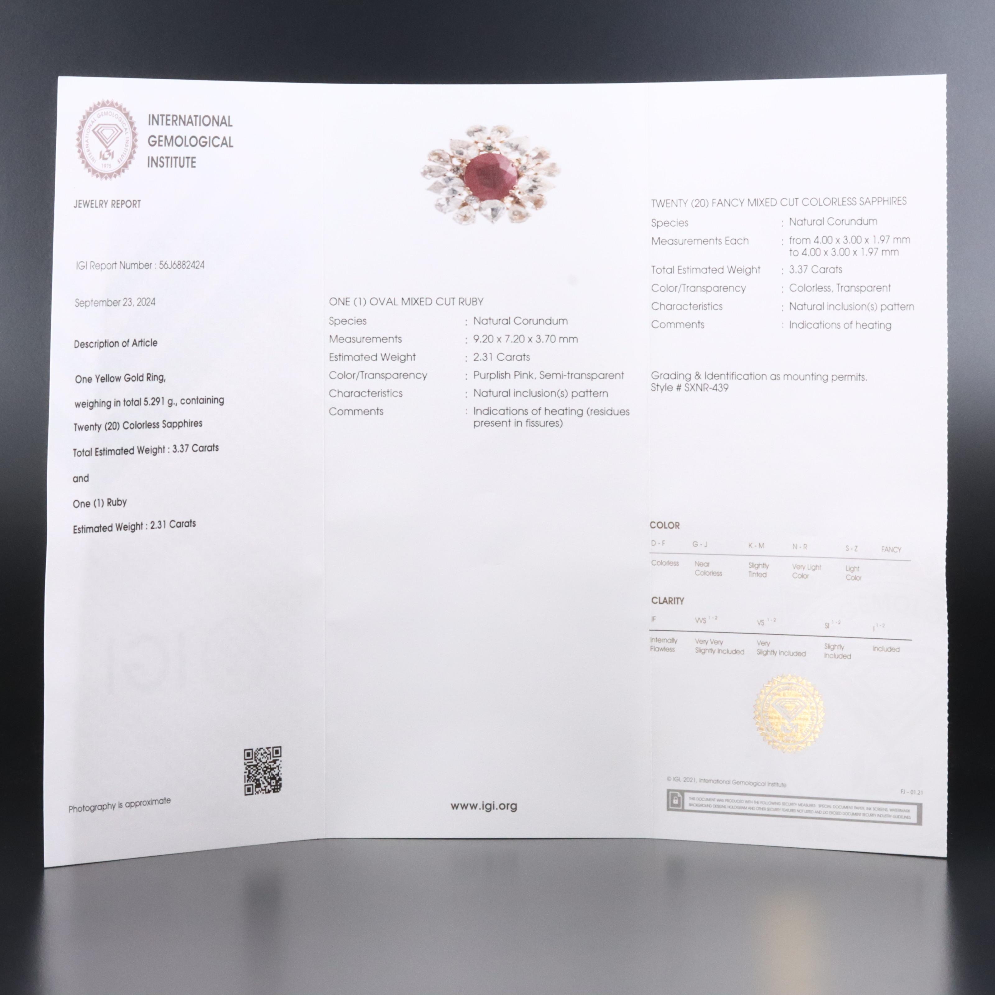 14K 2.31 CT Ruby and White Sapphire Ring with IGI Jewelry Report