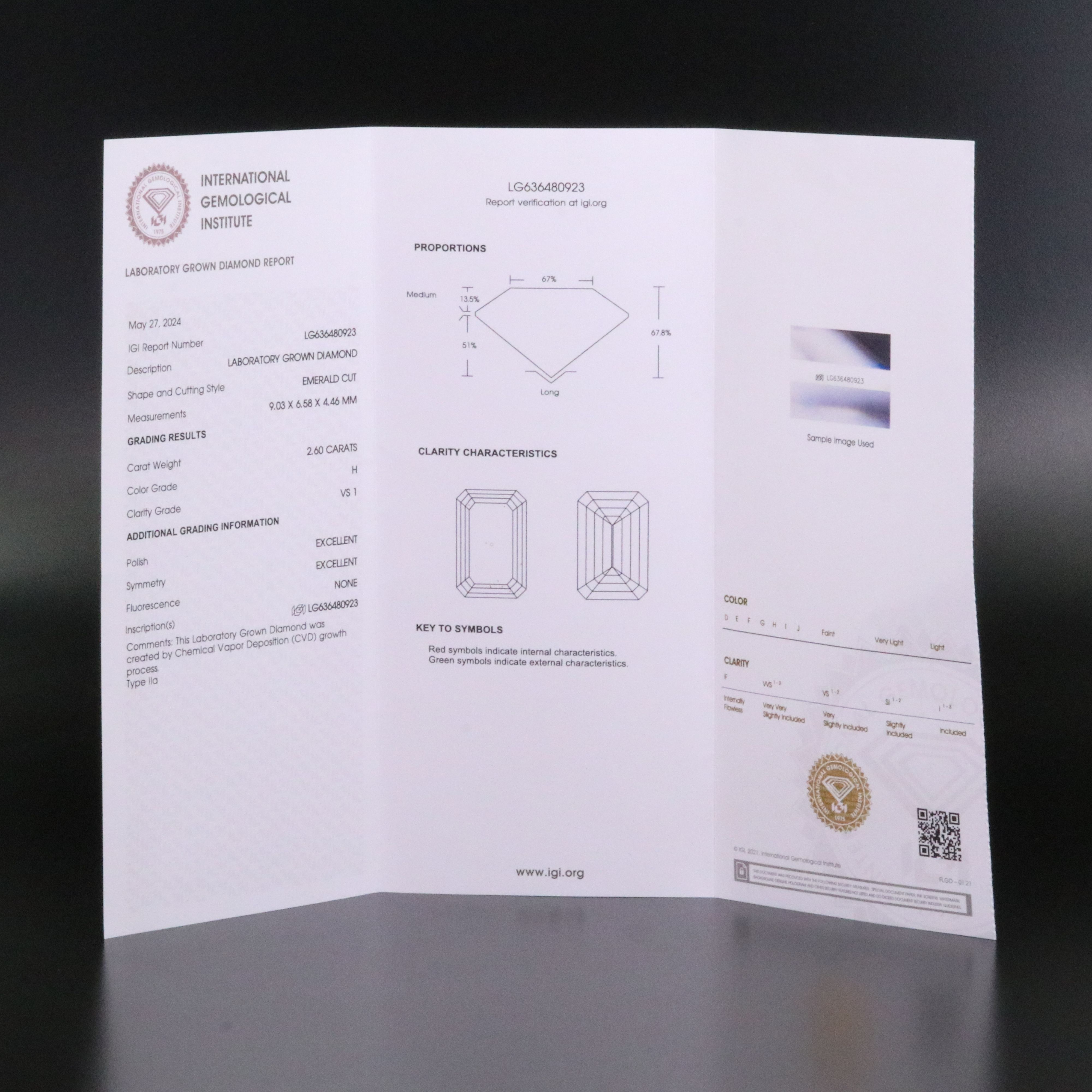 Loose 2.60 CT Lab Grown Diamond with IGI Report