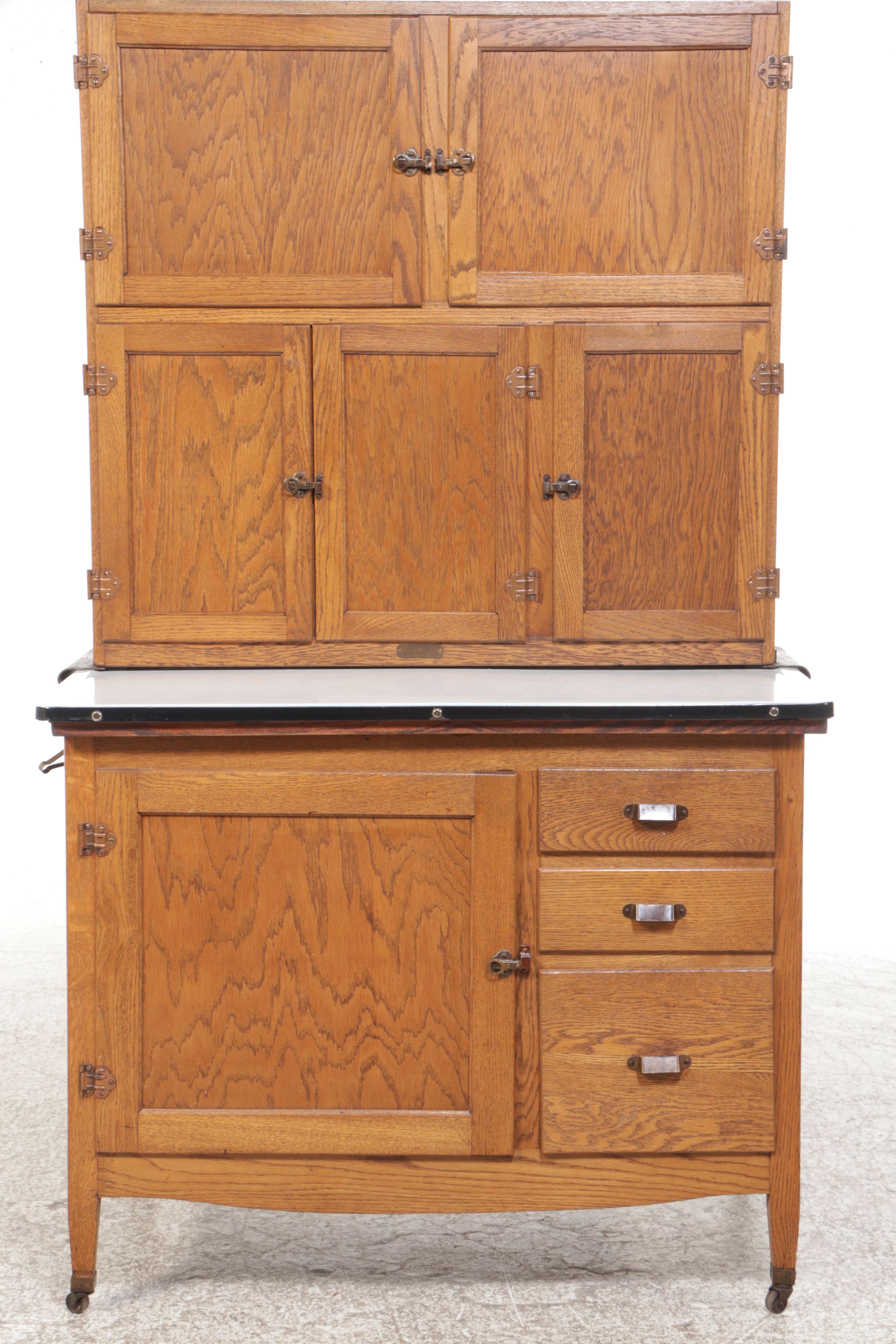 American Oak Hoosier Cabinet with Accessories, Early 20th Century