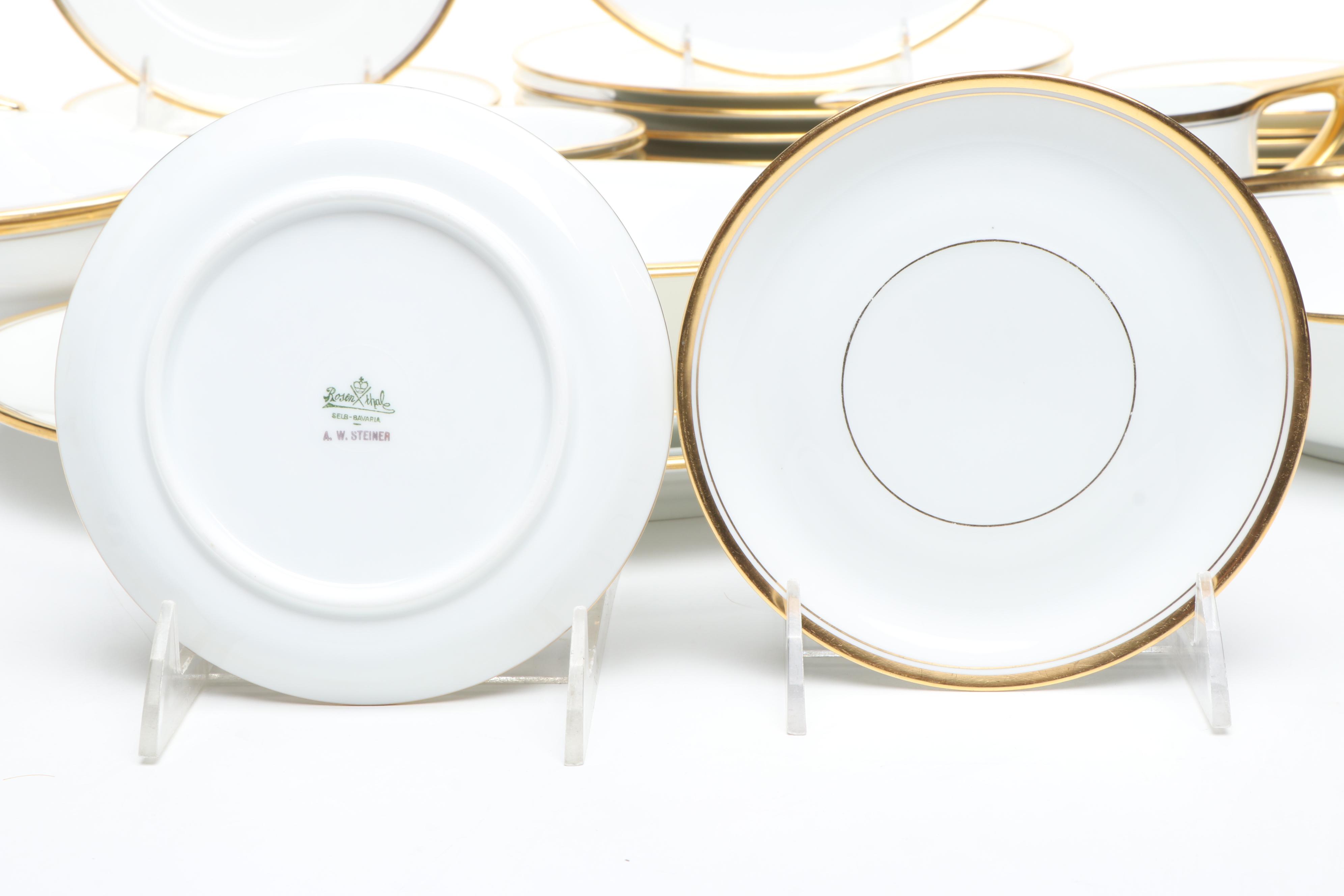 Rosenthal and Other Gilt Rimmed Porcelain Dinnerware and Serving Pieces