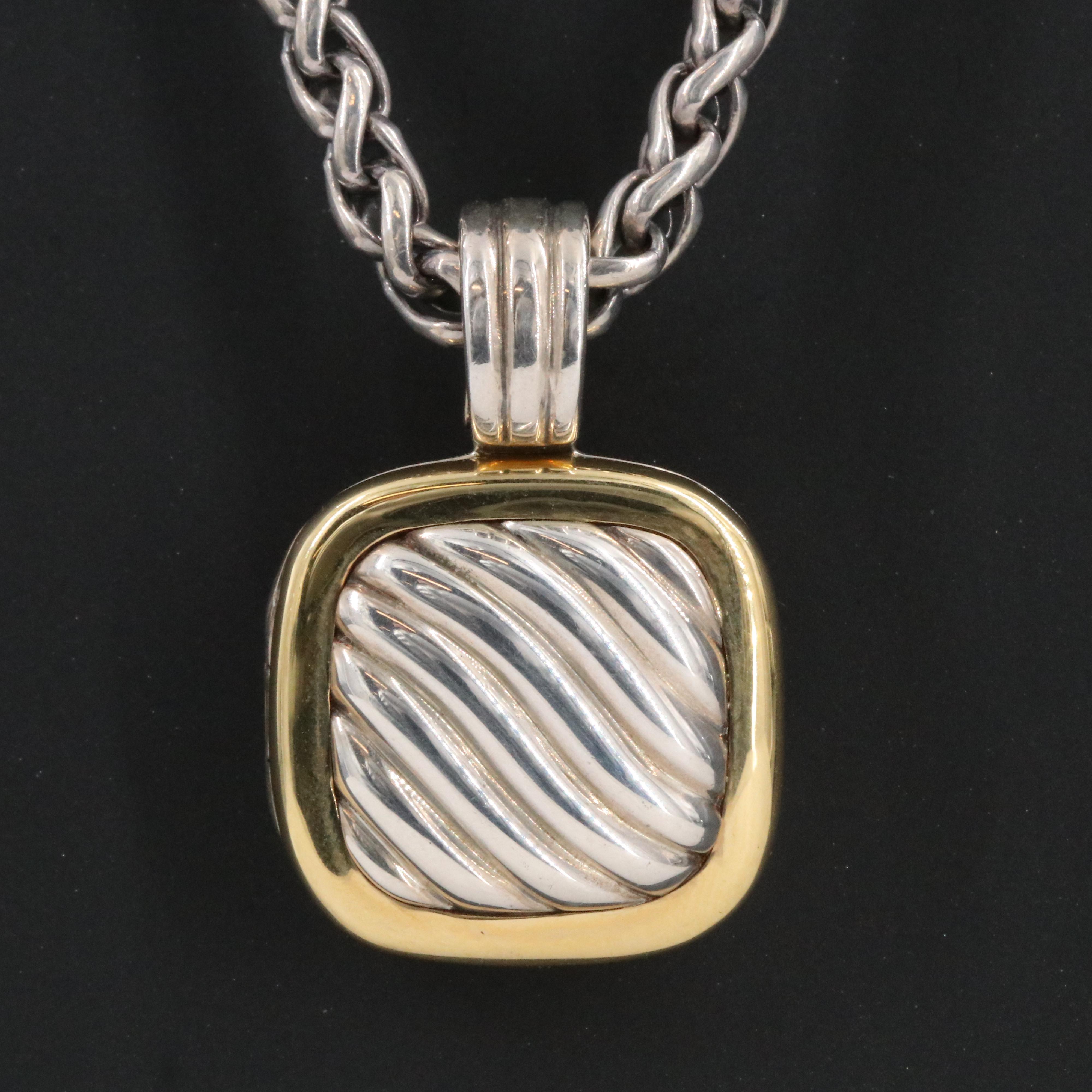 David Yurman Sterling and 18K Cable Square Locket Enhancer Necklace