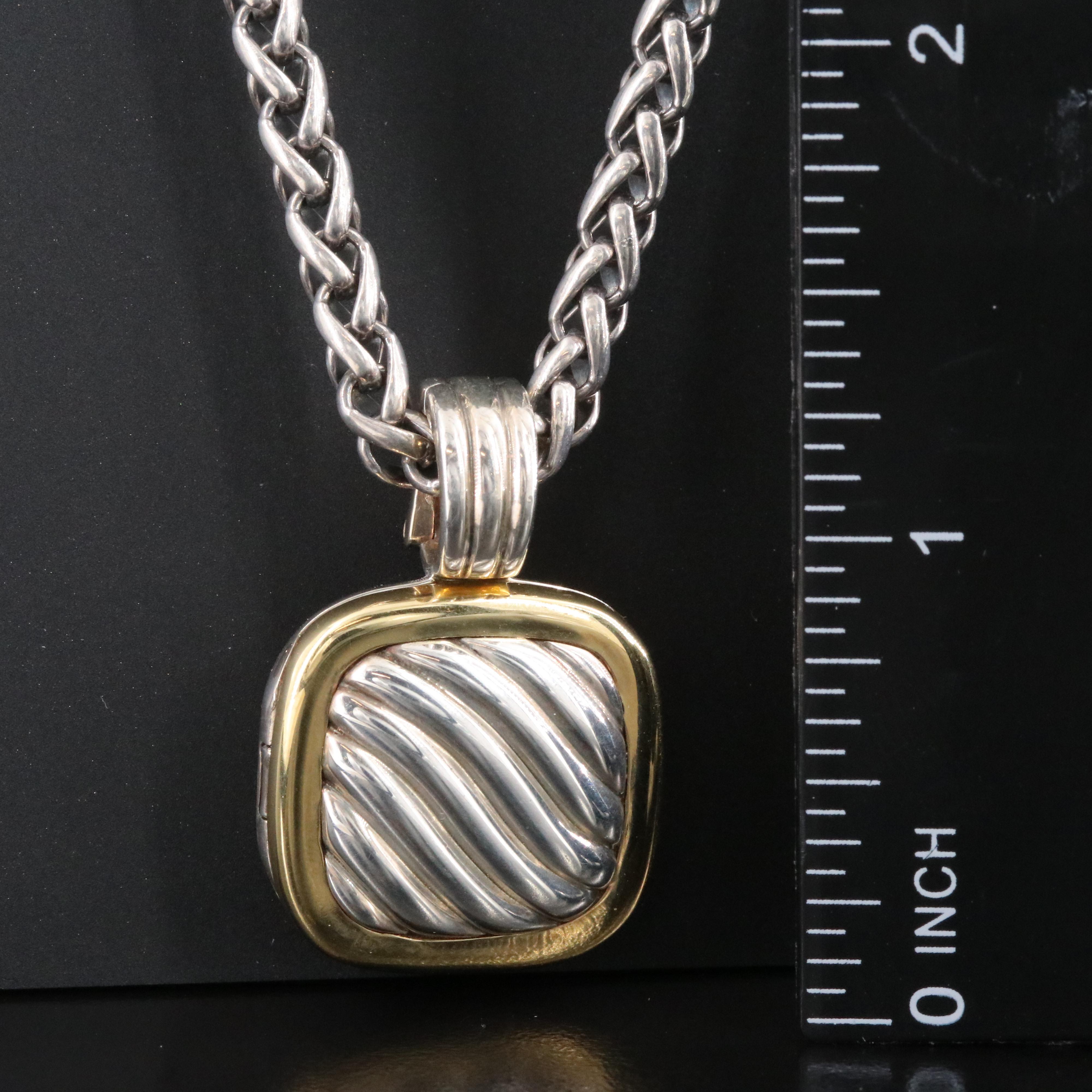 David Yurman Sterling and 18K Cable Square Locket Enhancer Necklace