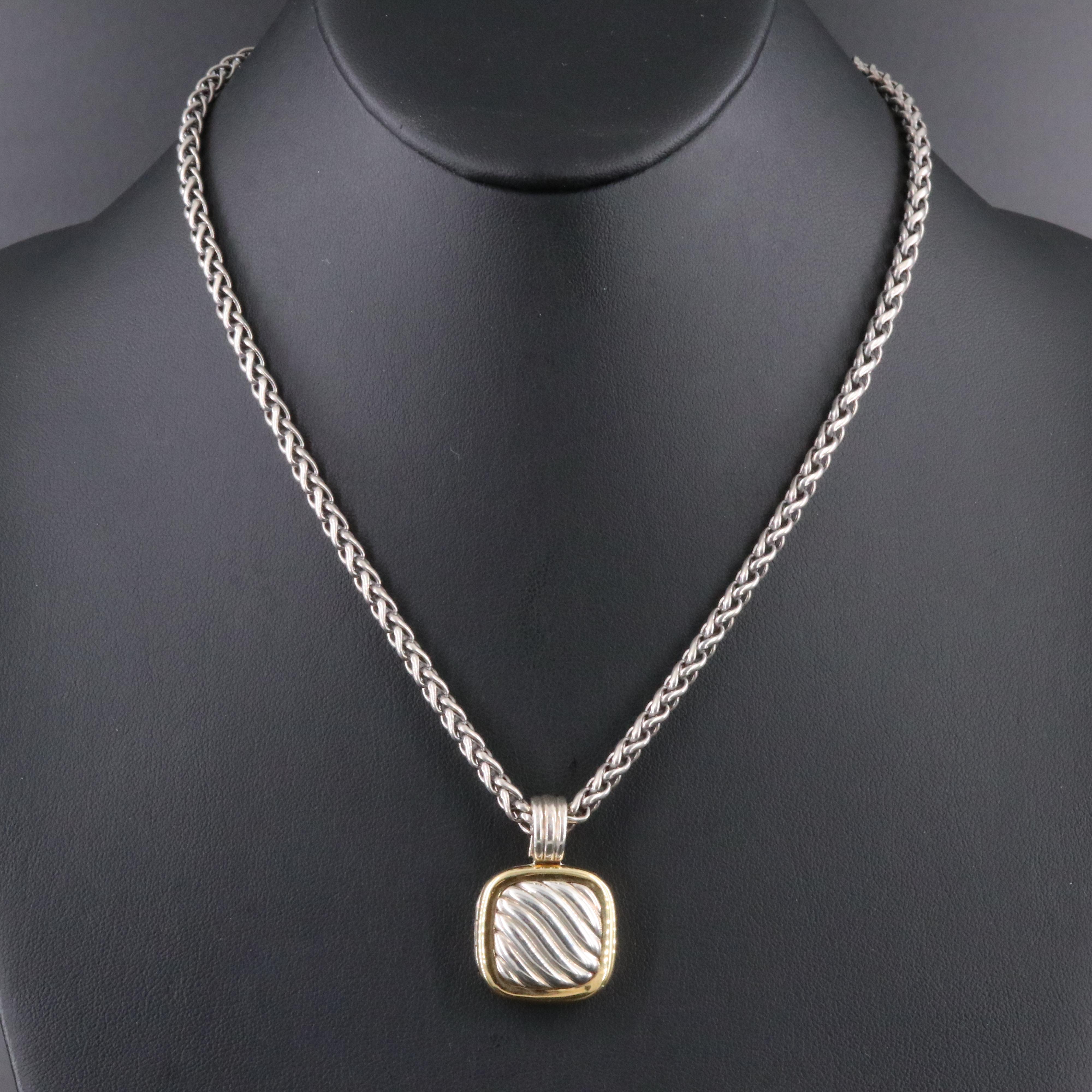 David Yurman Sterling and 18K Cable Square Locket Enhancer Necklace