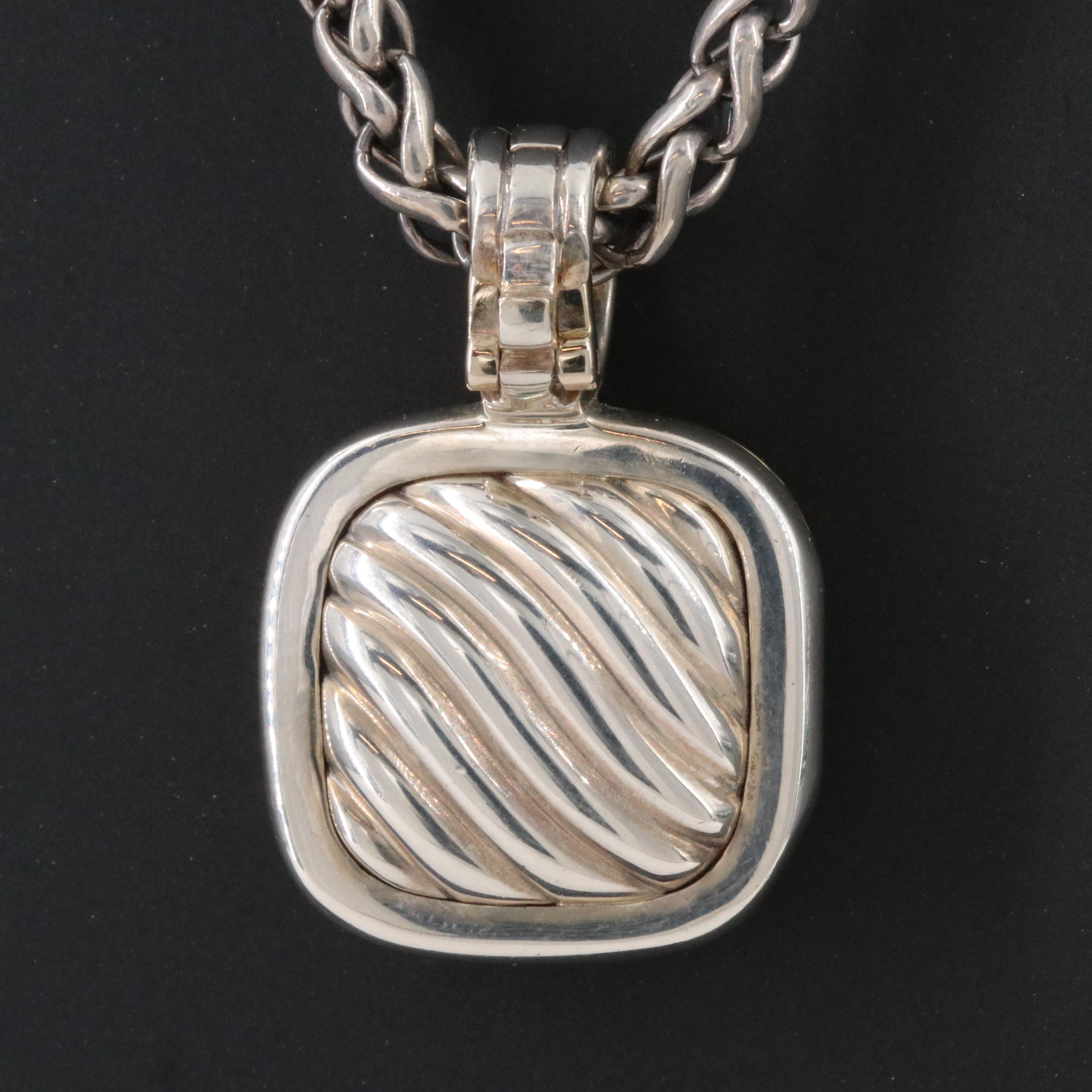 David Yurman Sterling and 18K Cable Square Locket Enhancer Necklace