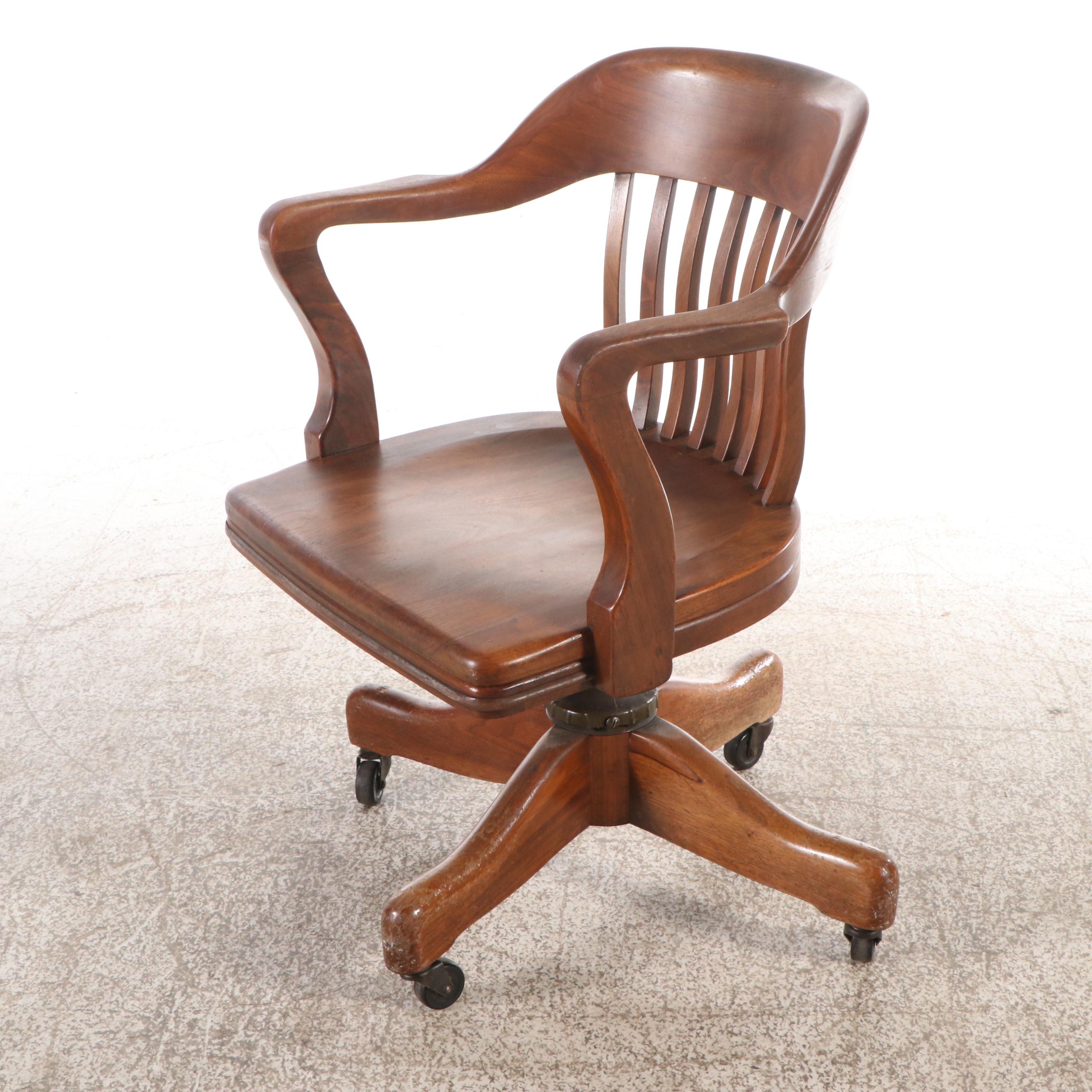 Johnson Chair Co. Art Deco Style Walnut Finish Desk Chair, 20th Century