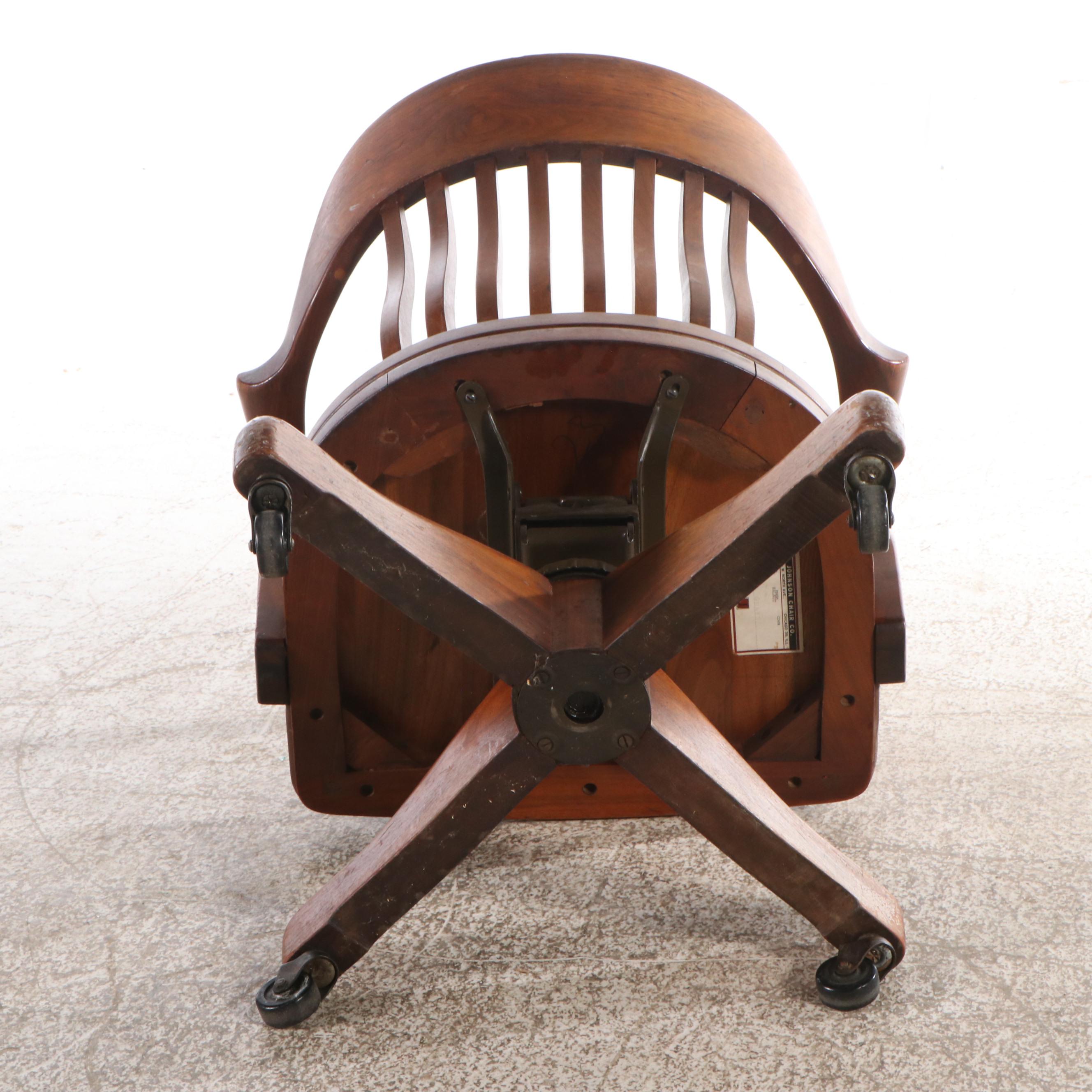 Johnson Chair Co. Art Deco Style Walnut Finish Desk Chair, 20th Century