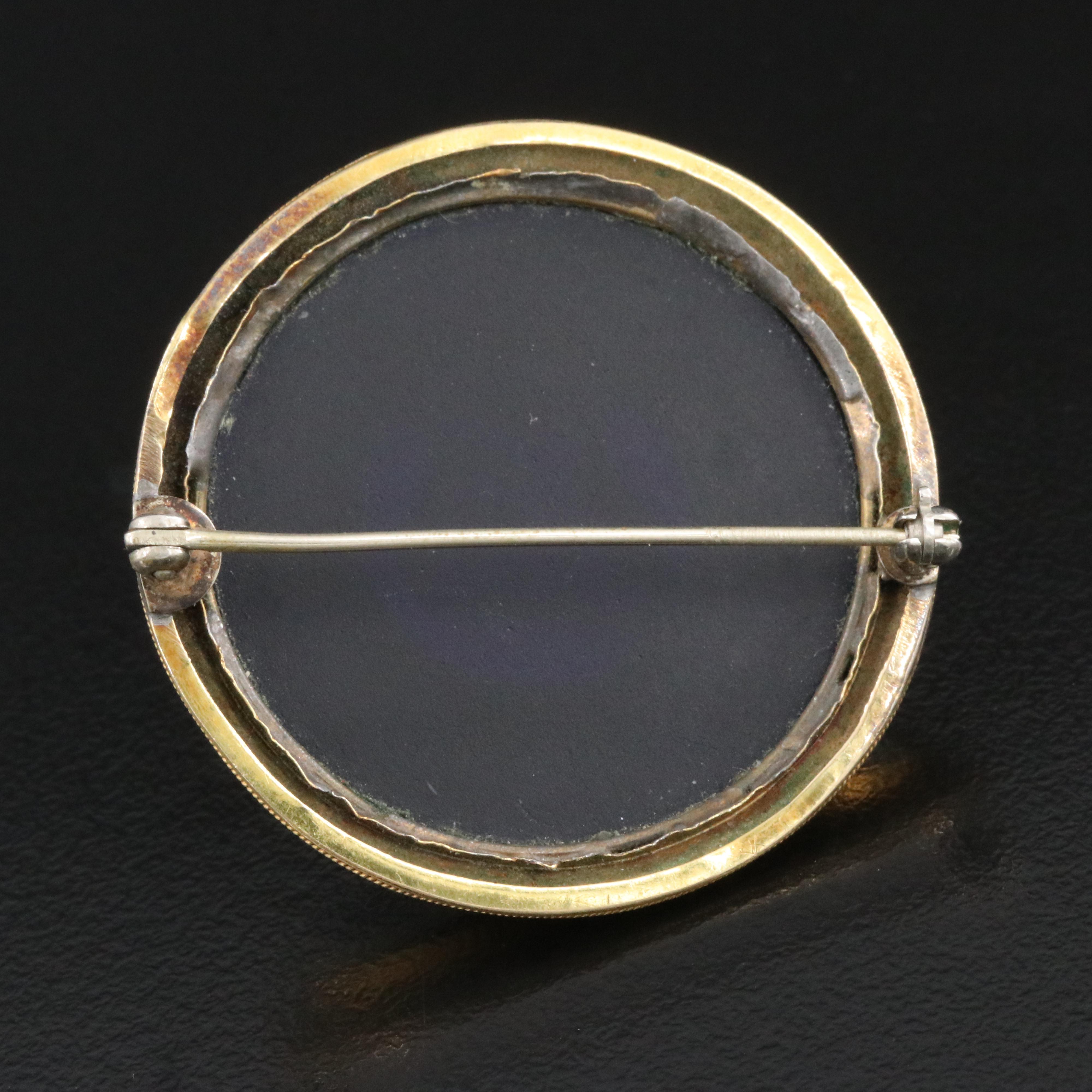 Antique Greco-Roman Revival Glass Micromosaic Winged Lion Brooch