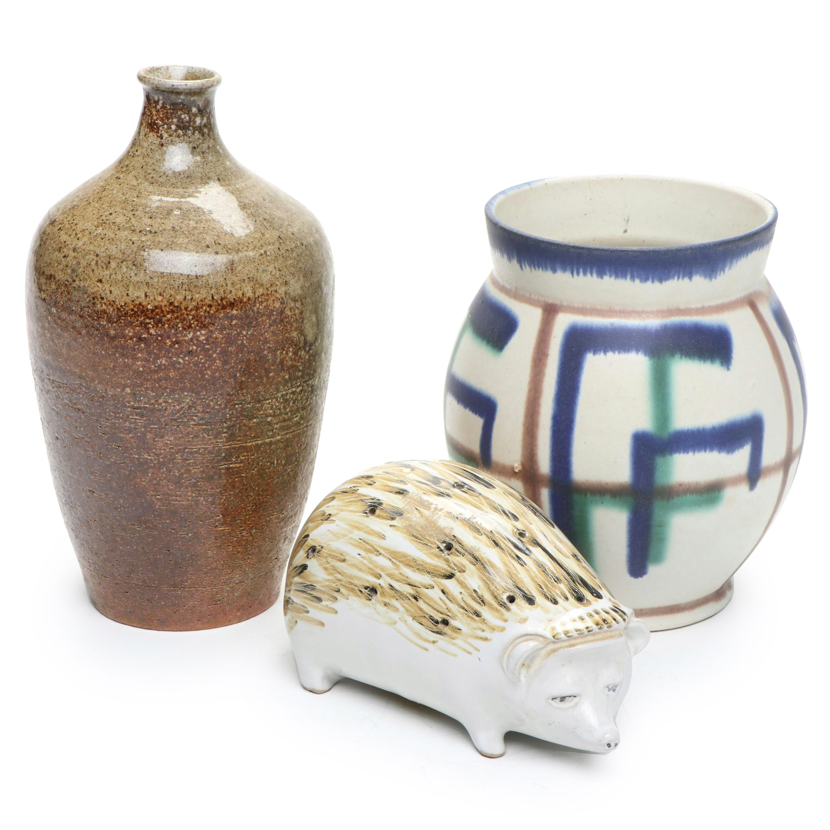 Frye Pottery Hedgehog Pomander with Other Vases