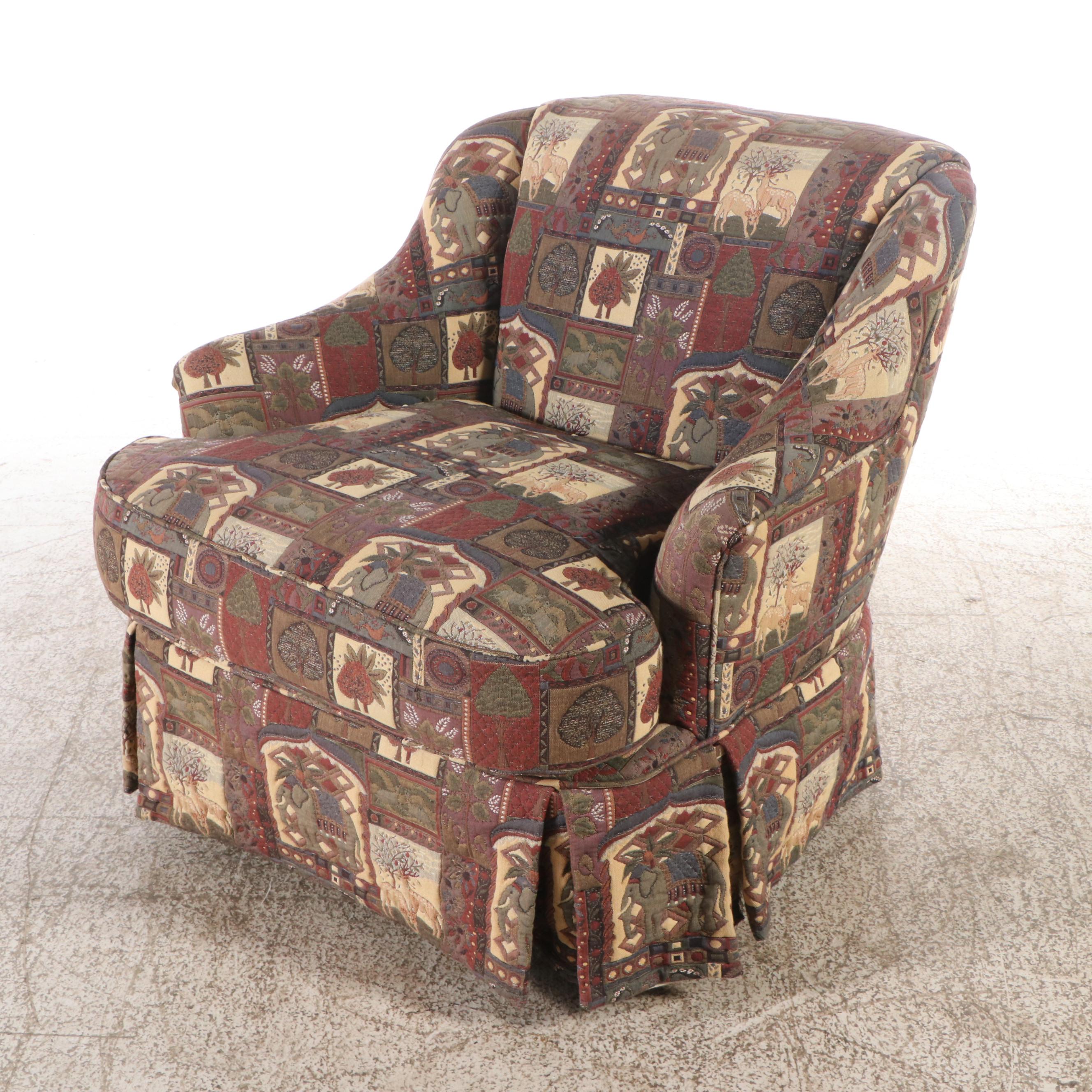 Armchair with Ornate Indian-Themed Upholstery, Late 20th Century
