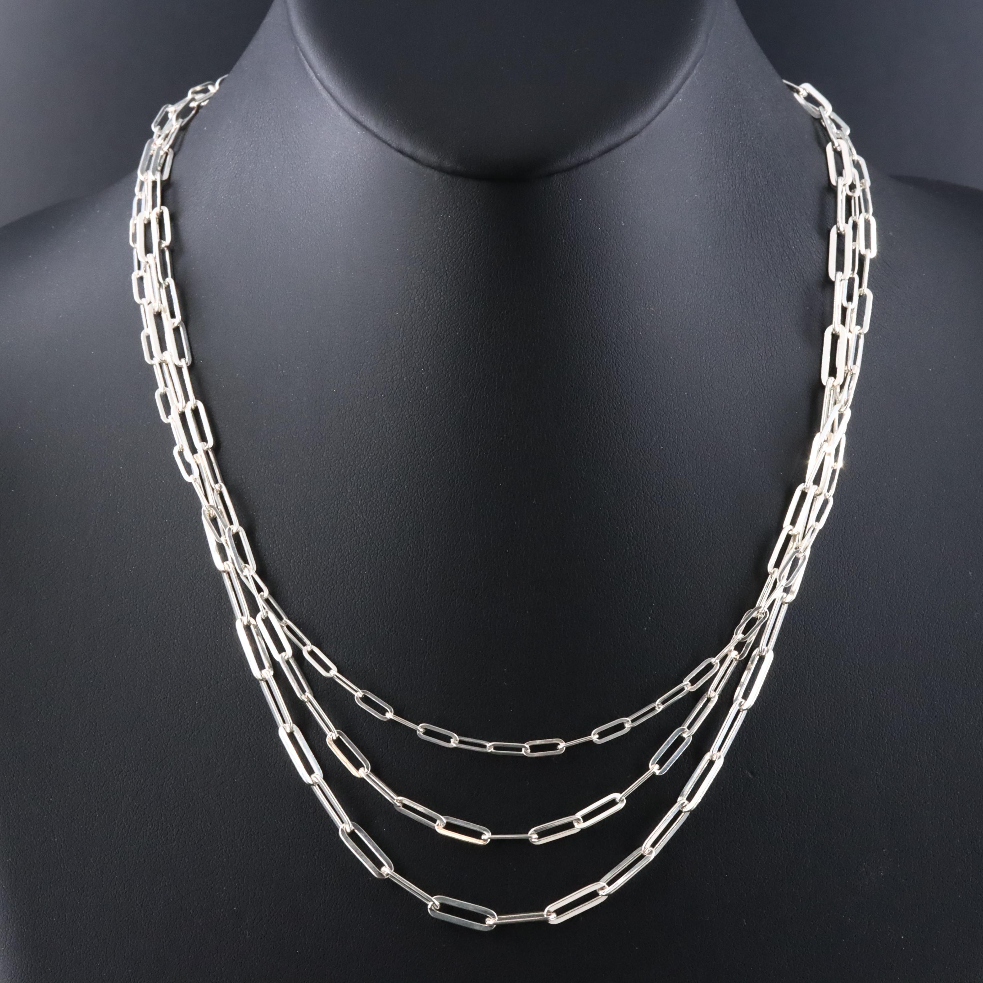 Sterling Tiered Paper Clip Chain Necklace