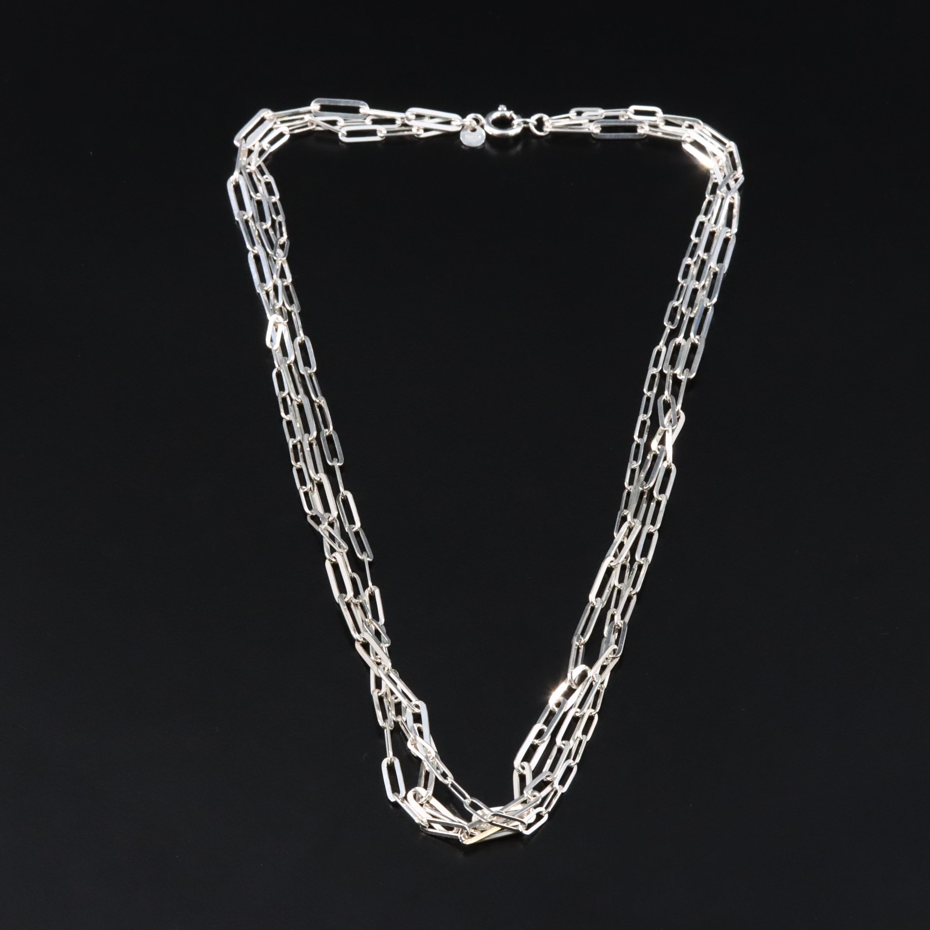 Sterling Tiered Paper Clip Chain Necklace