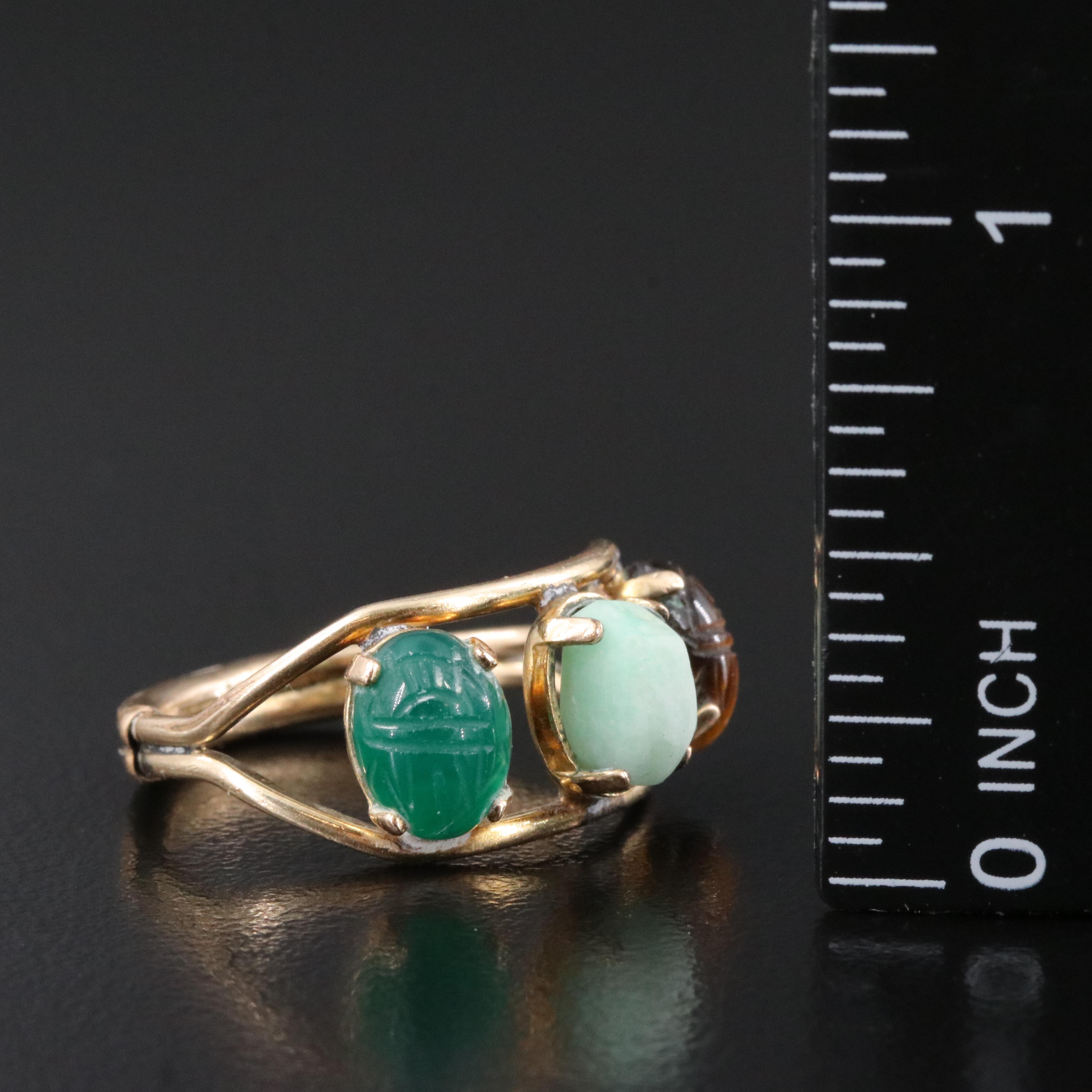 Burt Cassell 12K Gold-Filled Chalcedony, Aquamarine and Tiger's Eye Ring