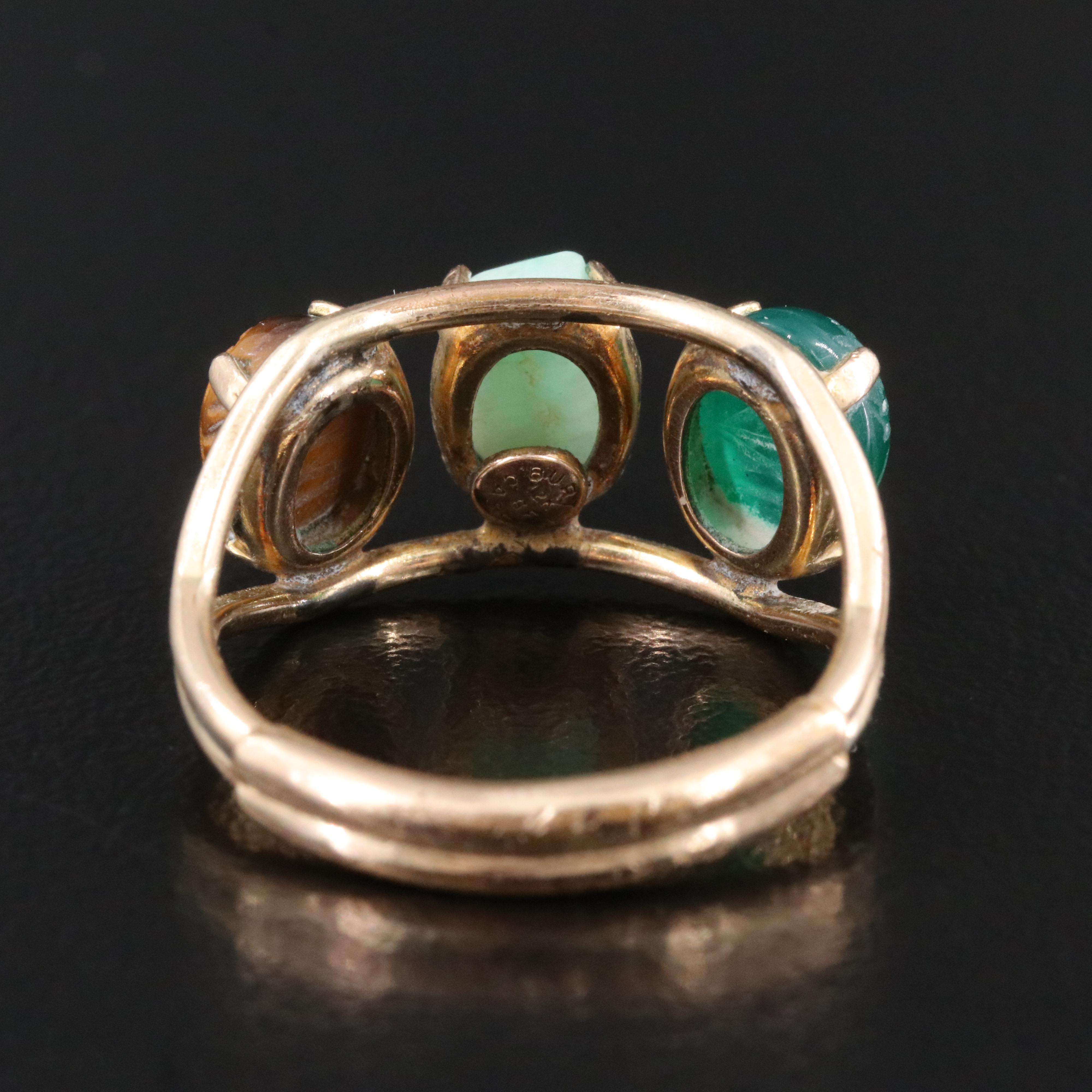 Burt Cassell 12K Gold-Filled Chalcedony, Aquamarine and Tiger's Eye Ring