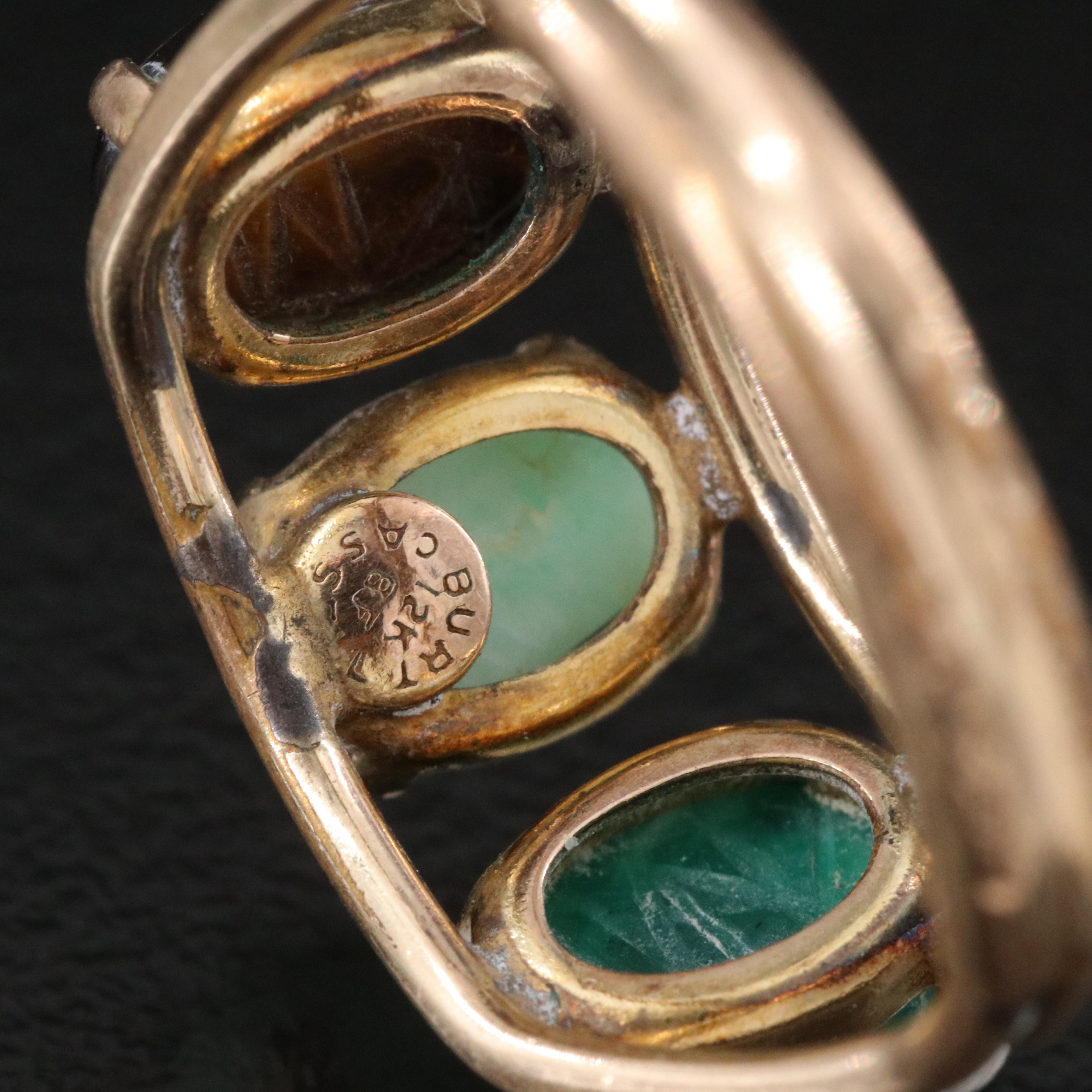 Burt Cassell 12K Gold-Filled Chalcedony, Aquamarine and Tiger's Eye Ring