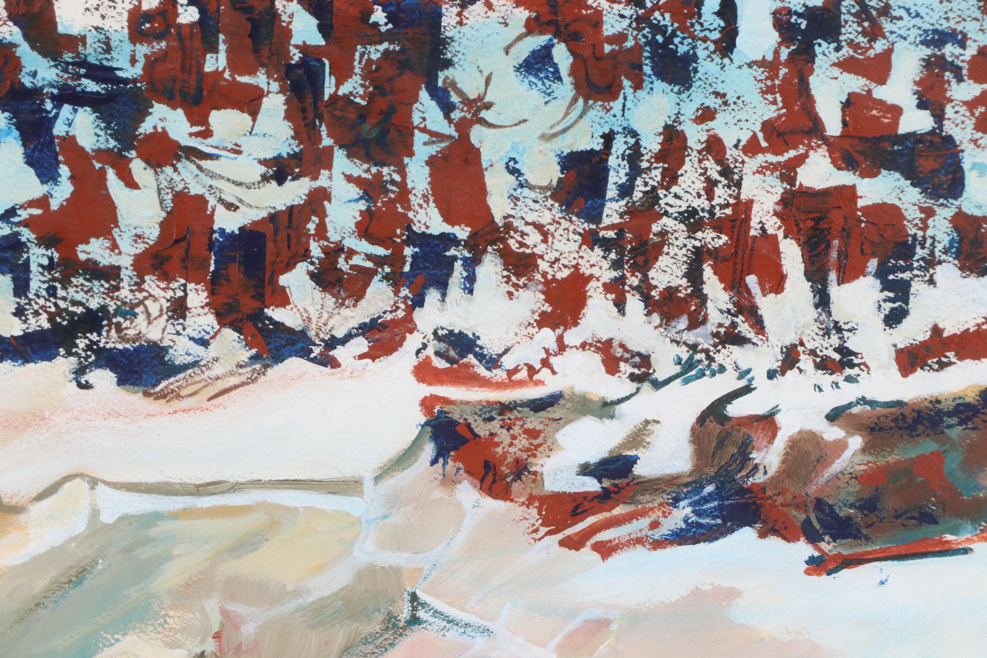 Lela Cooney Abstract Expressionist Style Gouache Painting, Mid-20th Century